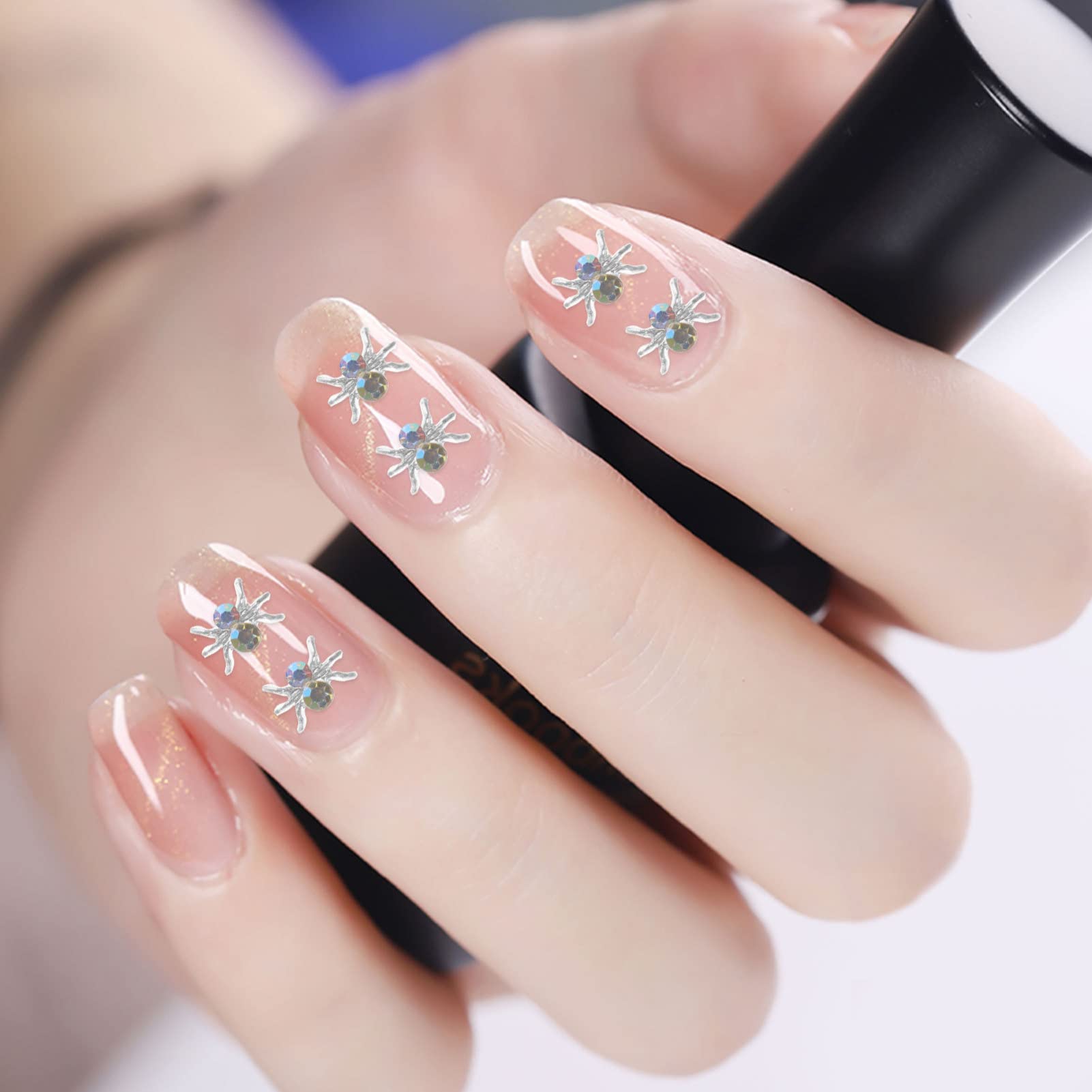 Beaupretty 100PCS 3D Spider Nail Charms - Silver Metal Rhinestone Nail Art Gems for Halloween DIY Nail Decoration | Perfect for Nail Salon, Costume Parties & Spooky Home Decor