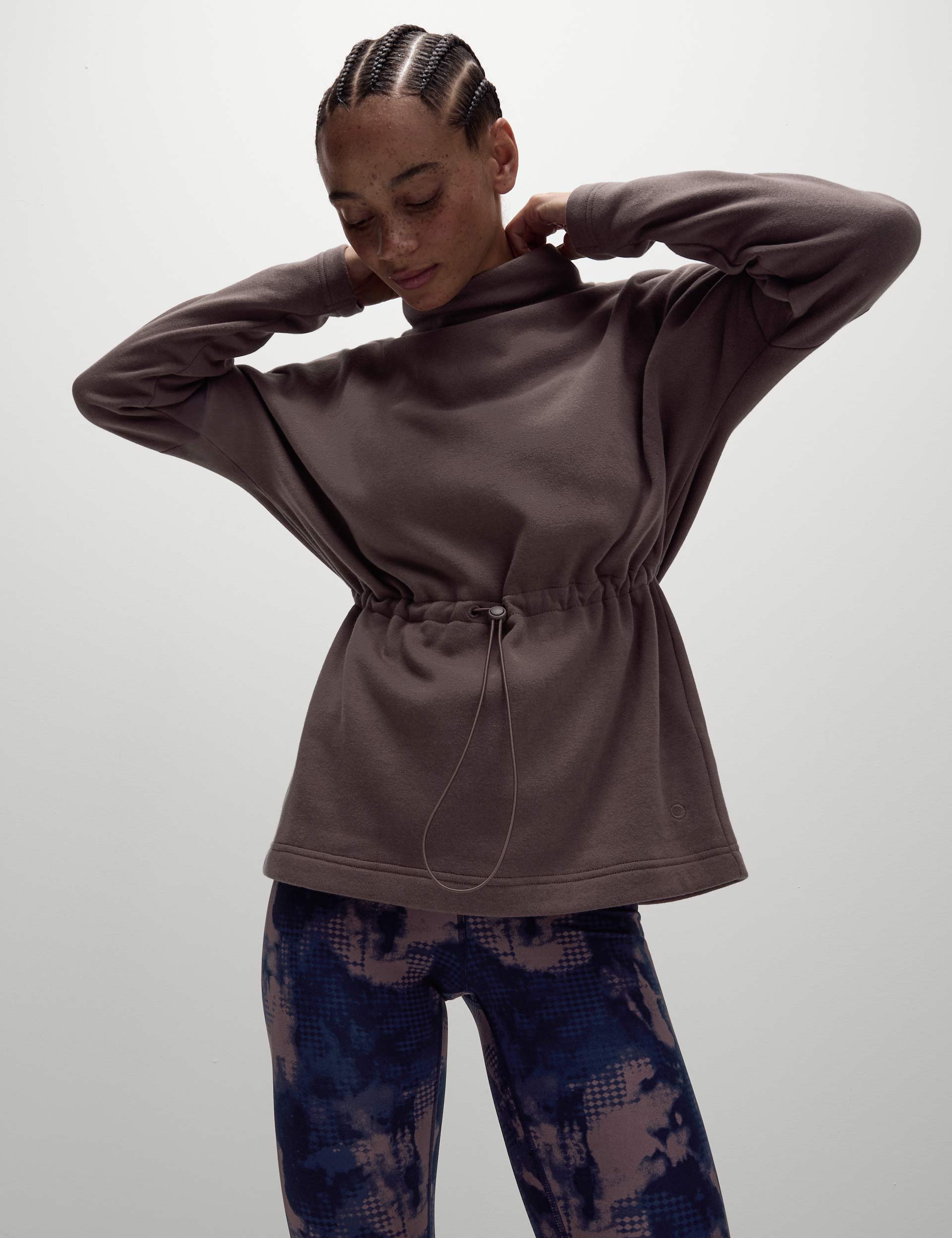 Premium Cotton Rich Brushed Funnel Neck Sweatshirt for Women - Soft & Cozy Taupe Pullover for Casual Wear, Lounge & Fall Outfits