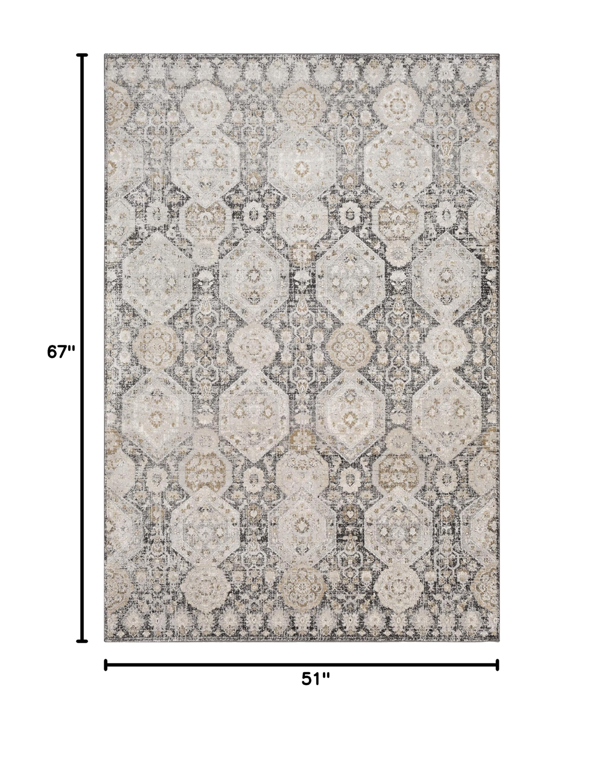 Mark&Day 4x6 Traditional Black Area Rug - Charcoal Grey Brown Carpet for Living Room, Bedroom, Kitchen | Non-Slip Soft Floor Mat (4'3