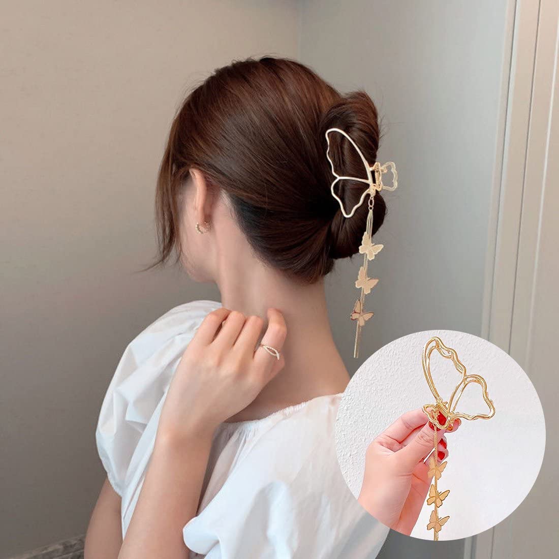 2PCS Butterfly Hair Clips for Women - Metal Hair Claw Clip with Non-Slip Grip, Large Butterfly Tassel Hair Accessories for Girls (Pack of 2) - Perfect for Parties, Weddings, and Everyday Hairstyles