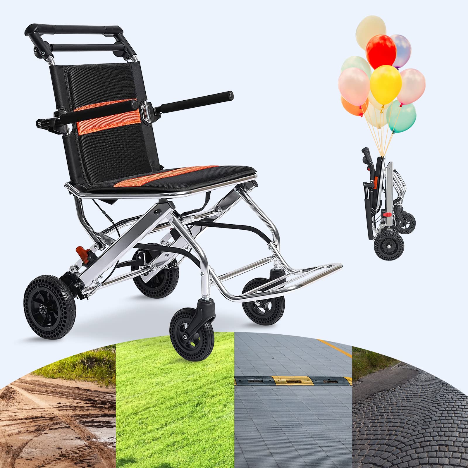 Lightweight Folding Wheelchair for Adults & Elderly - Portable Travel Wheelchair with Handbrake, Aluminum Frame for Airplane & Daily Use - Ideal for Seniors, Disabled & Hospital Transport