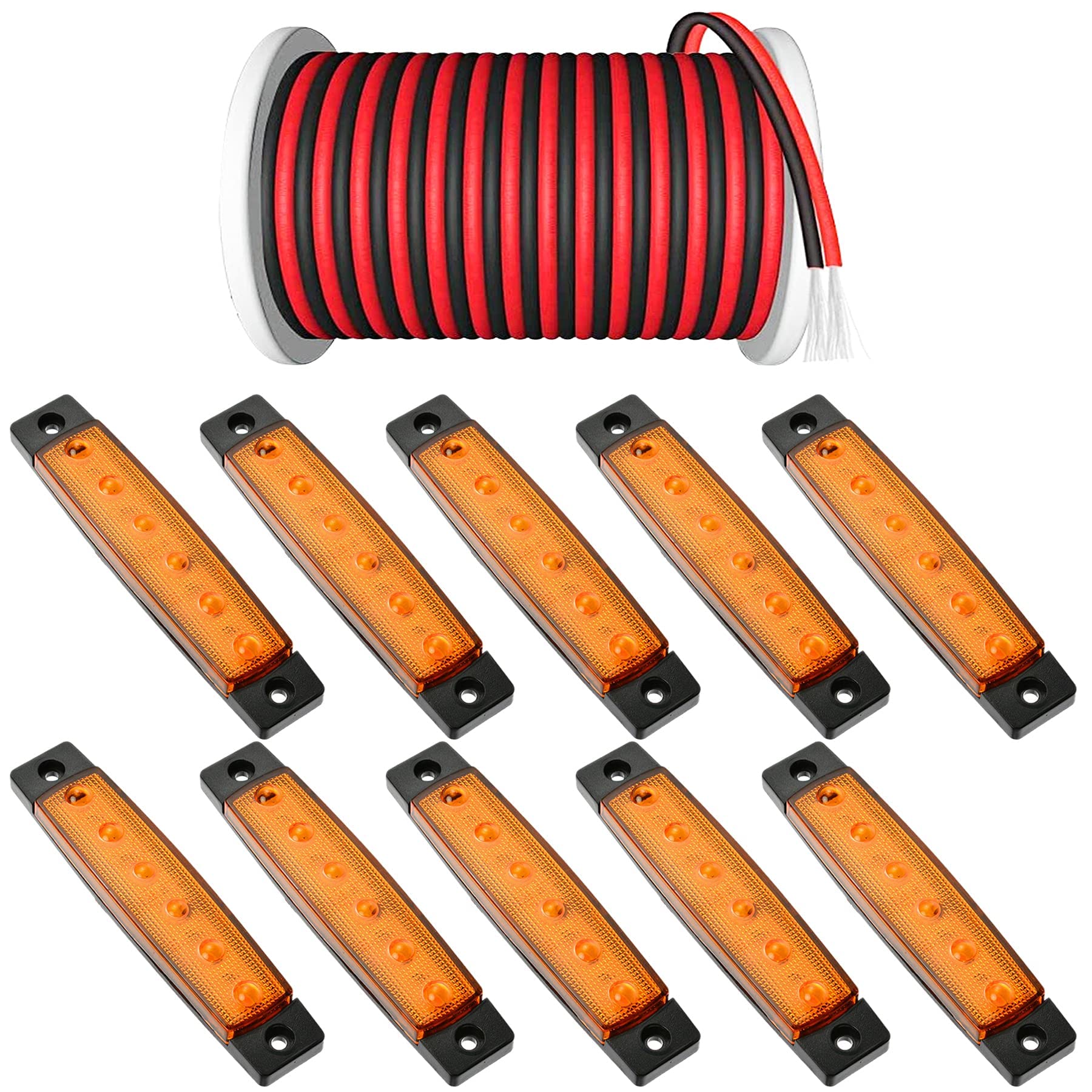 PSEQT 3.9'' LED Rock Strip Lights - 10Pcs Amber Car Exterior Underglow Wheel Fender Lights with 100FT/30M 22AWG 2pin Extension Cable - Perfect for Off-Road Trucks, ATVs, and Custom Car Lighting
