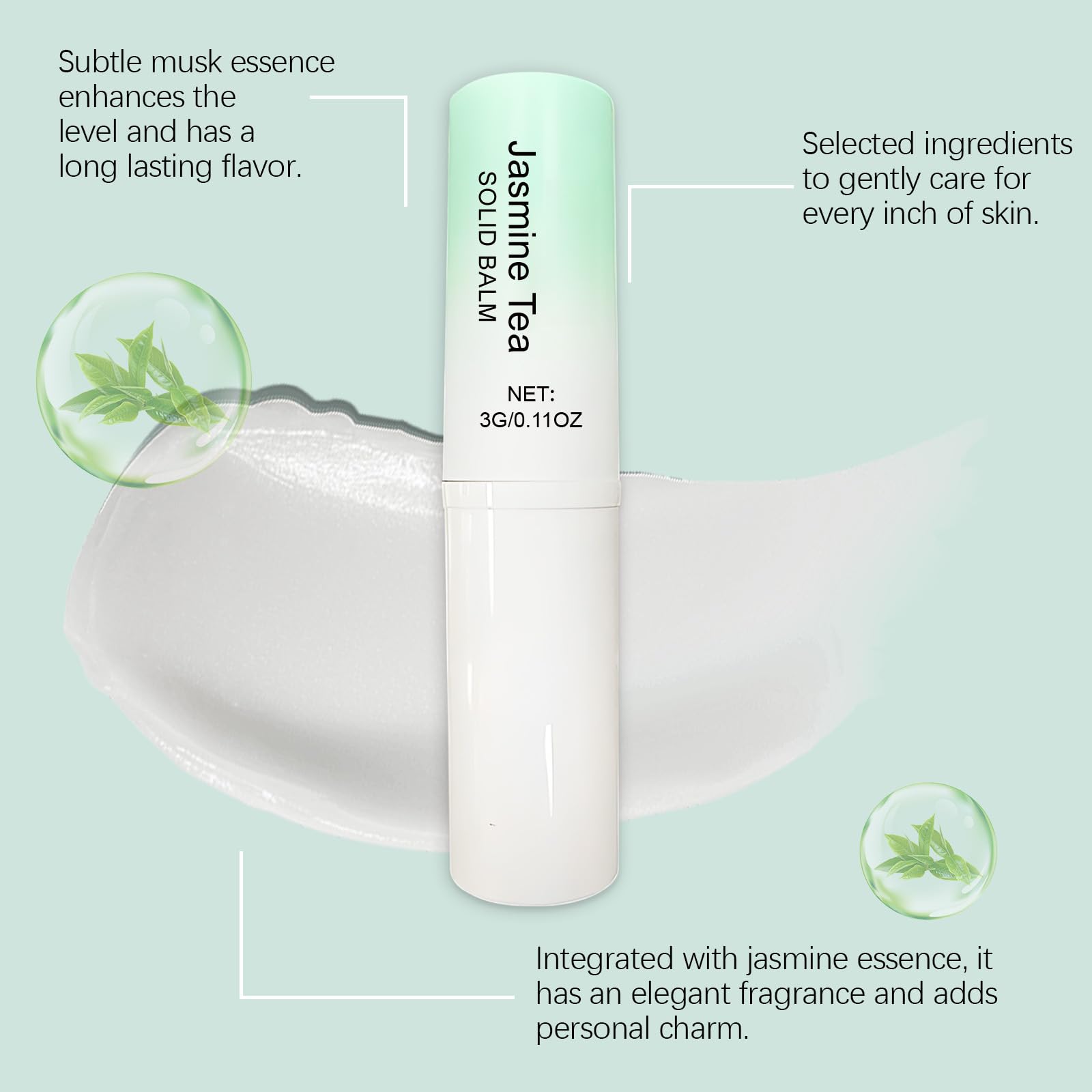 Jasmine & Green Tea Solid Perfume Balm - Long Lasting Natural Fragrance for Men & Women | Portable Travel-Size Scent | Elegant Aroma for Daily Wear, Office & Romantic Dates