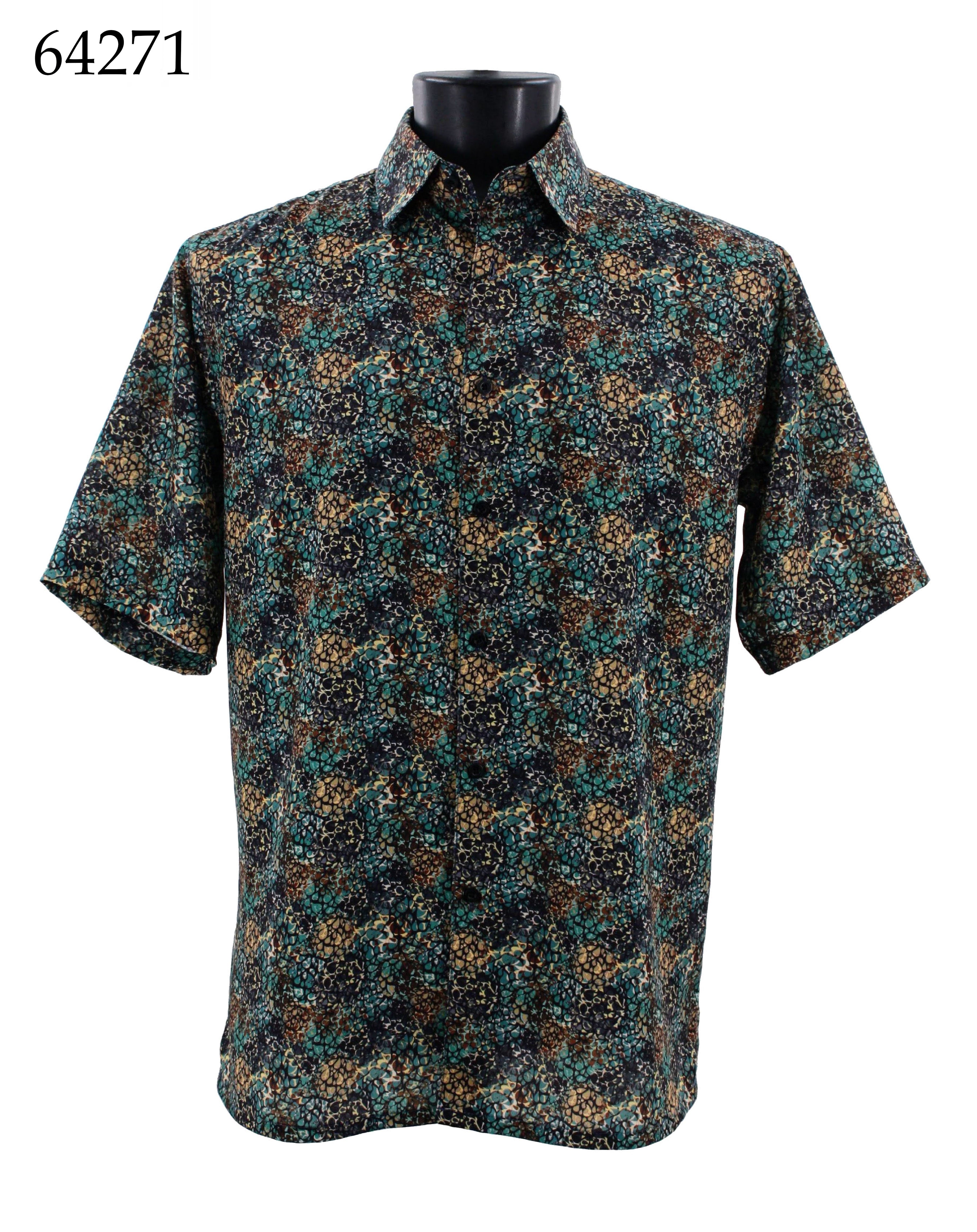 Bassiri Men's Casual Short Sleeve Shirt 64271 - Breathable Cotton Button Down Shirt for Summer, Office & Outdoor Activities