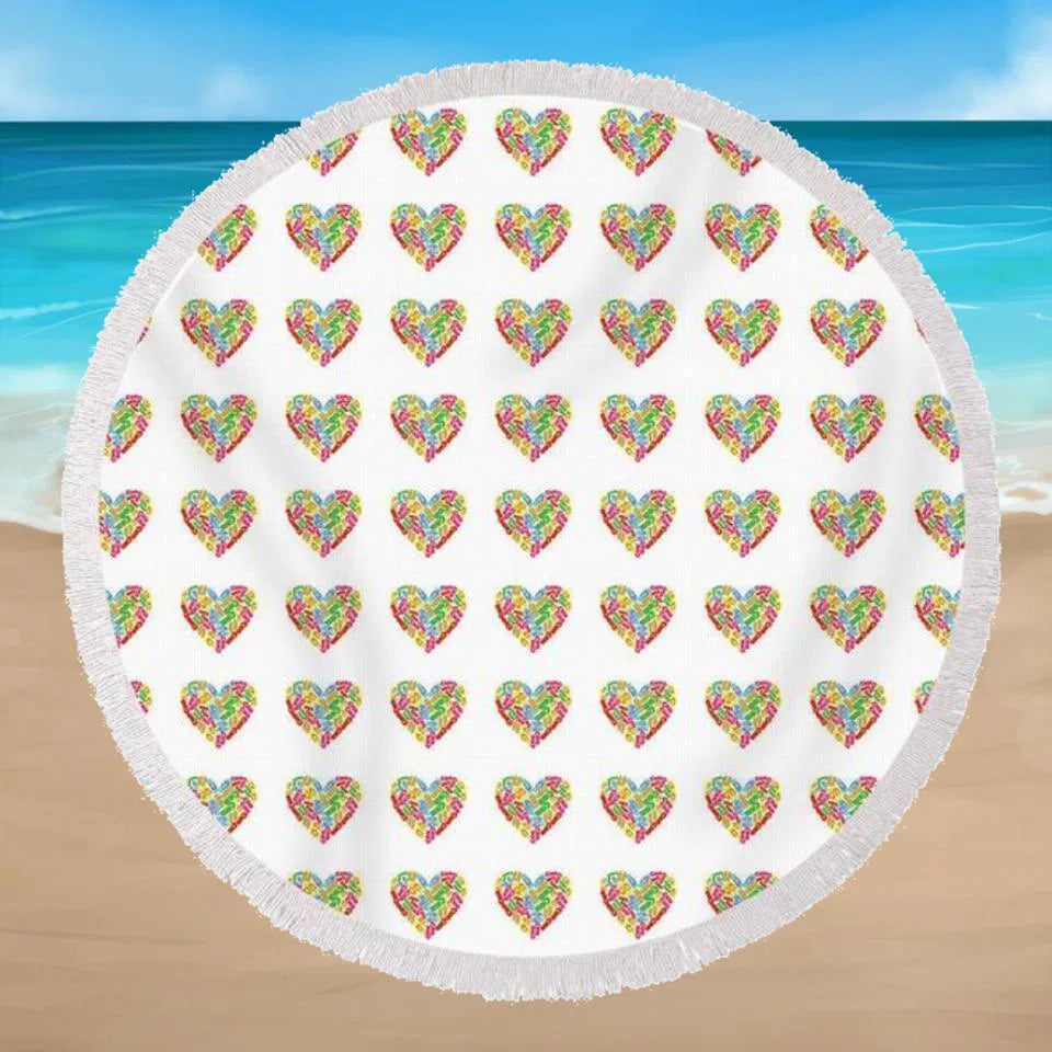 I Love Flip Flops Round Beach Towel - Soft & Absorbent Sand-Free Quick Dry Towel for Pool, Beach, Vacation & Outdoor Activities
