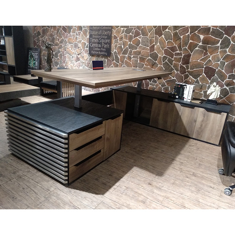 Premium PHOENIX 2.0 Electric Height Adjustable Standing Desk with Right Return (2.8m) - Warm Oak & Black Finish | Ergonomic Home Office & Workspace Solution for Professionals