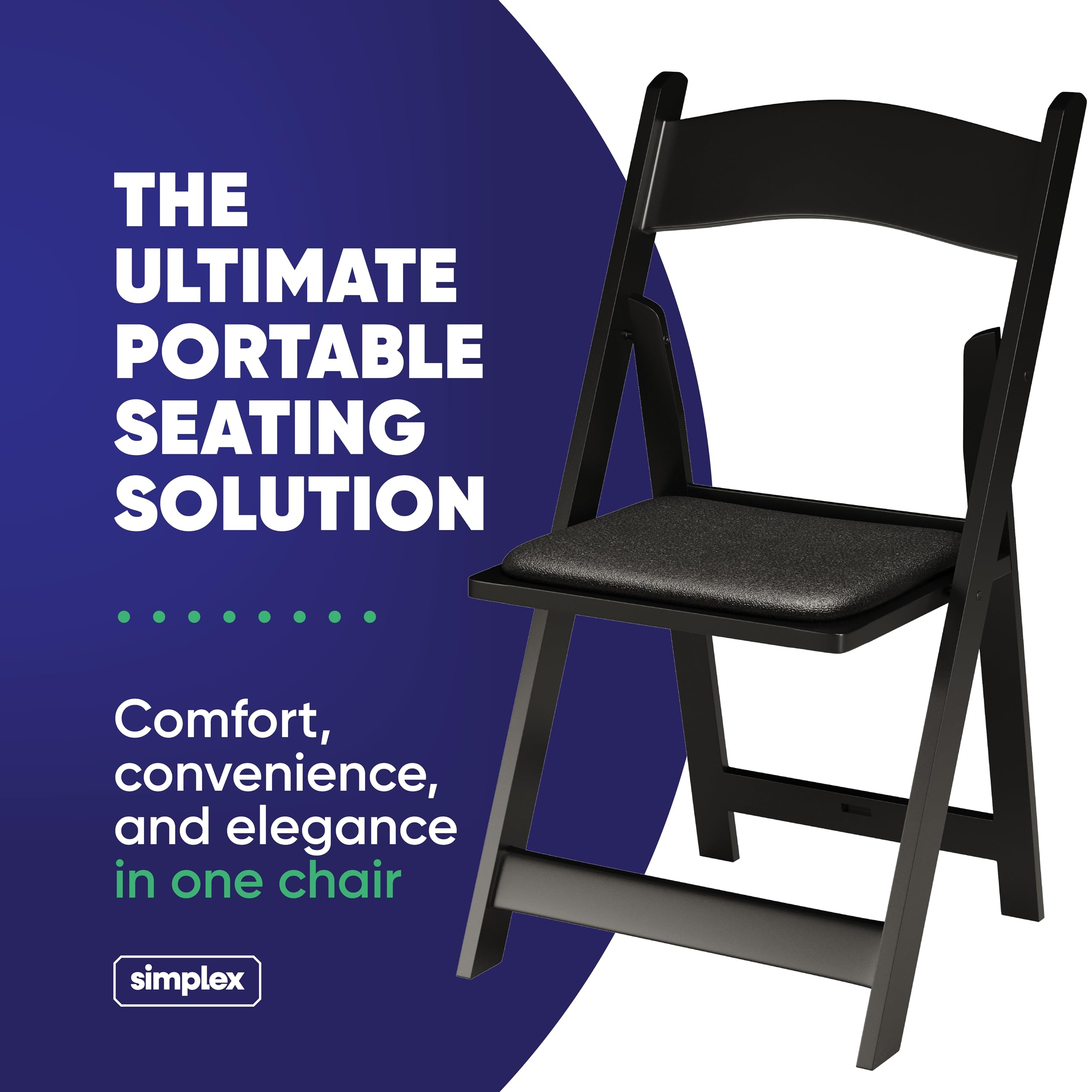 **SIMPLEX 4-Pack Black Resin Stackable Folding Chairs with Padded Seats - Comfortable & Lightweight Foldable Chairs for Indoor/Outdoor Use - Perfect for Parties, Weddings, Picnics & Events**