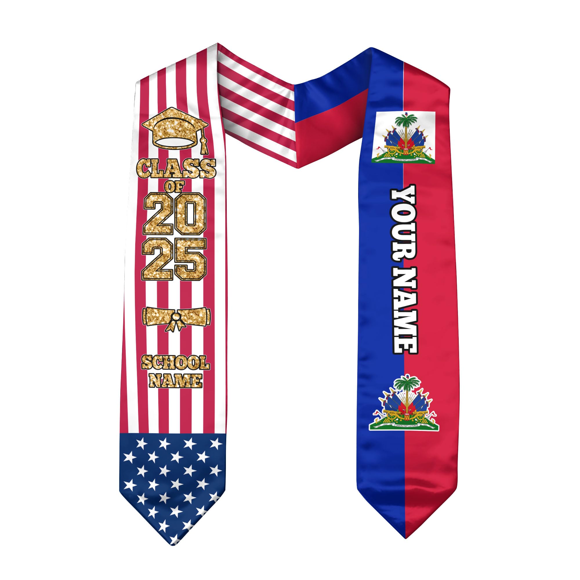 Custom Haiti Flag Graduation Stole & Sash 2025 - Personalized Haitian American Graduation Accessory for Ceremonies, Parties & Celebrations