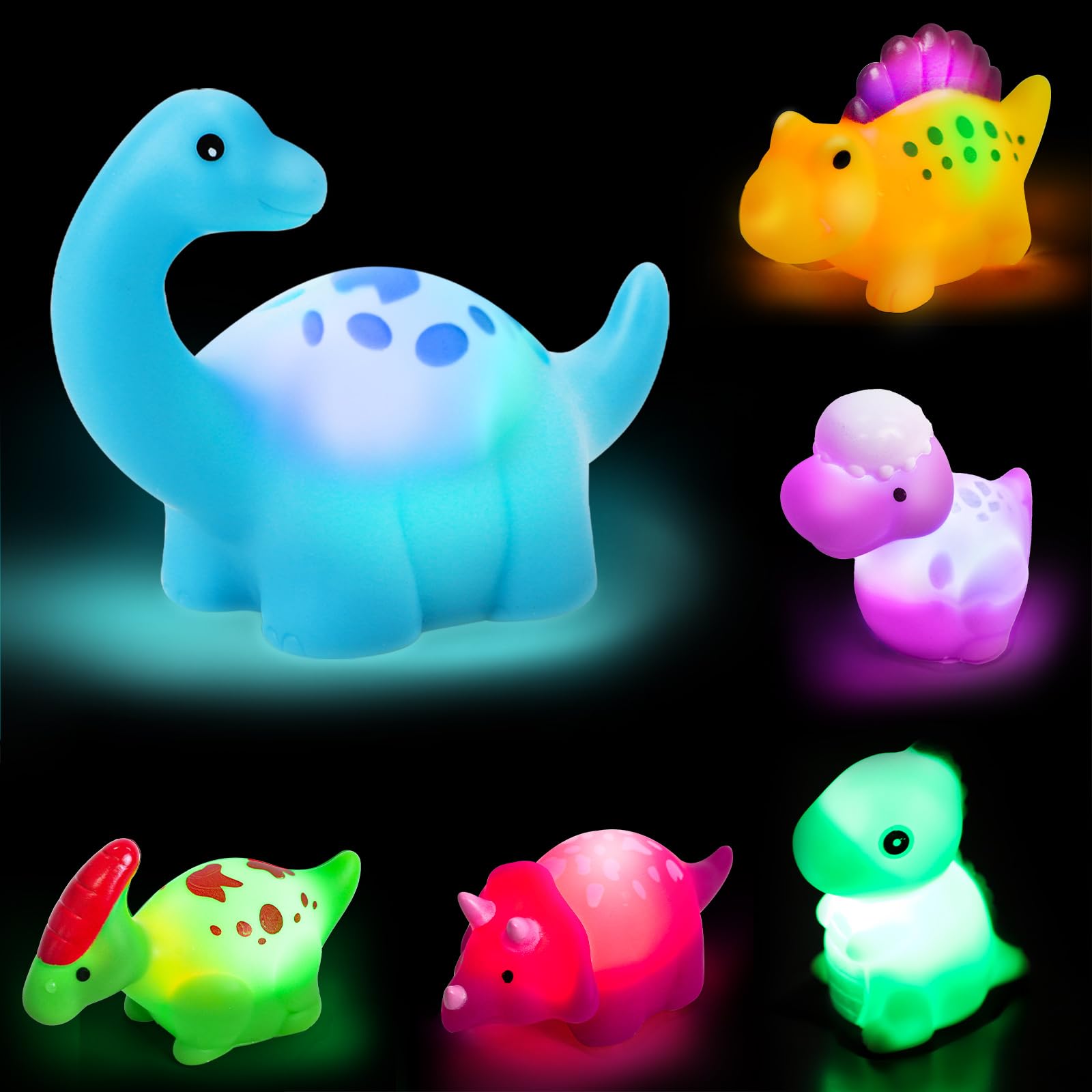 TOY Life 6-Piece Dinosaur Light Up Bath Toys for Kids - No Holes, Safe & Fun Bath Time Gifts for Ages 4-8 | Perfect for Bathtub, Shower, Pool & Sensory Play | Birthday, Easter & Holiday Presents for Boys & Girls