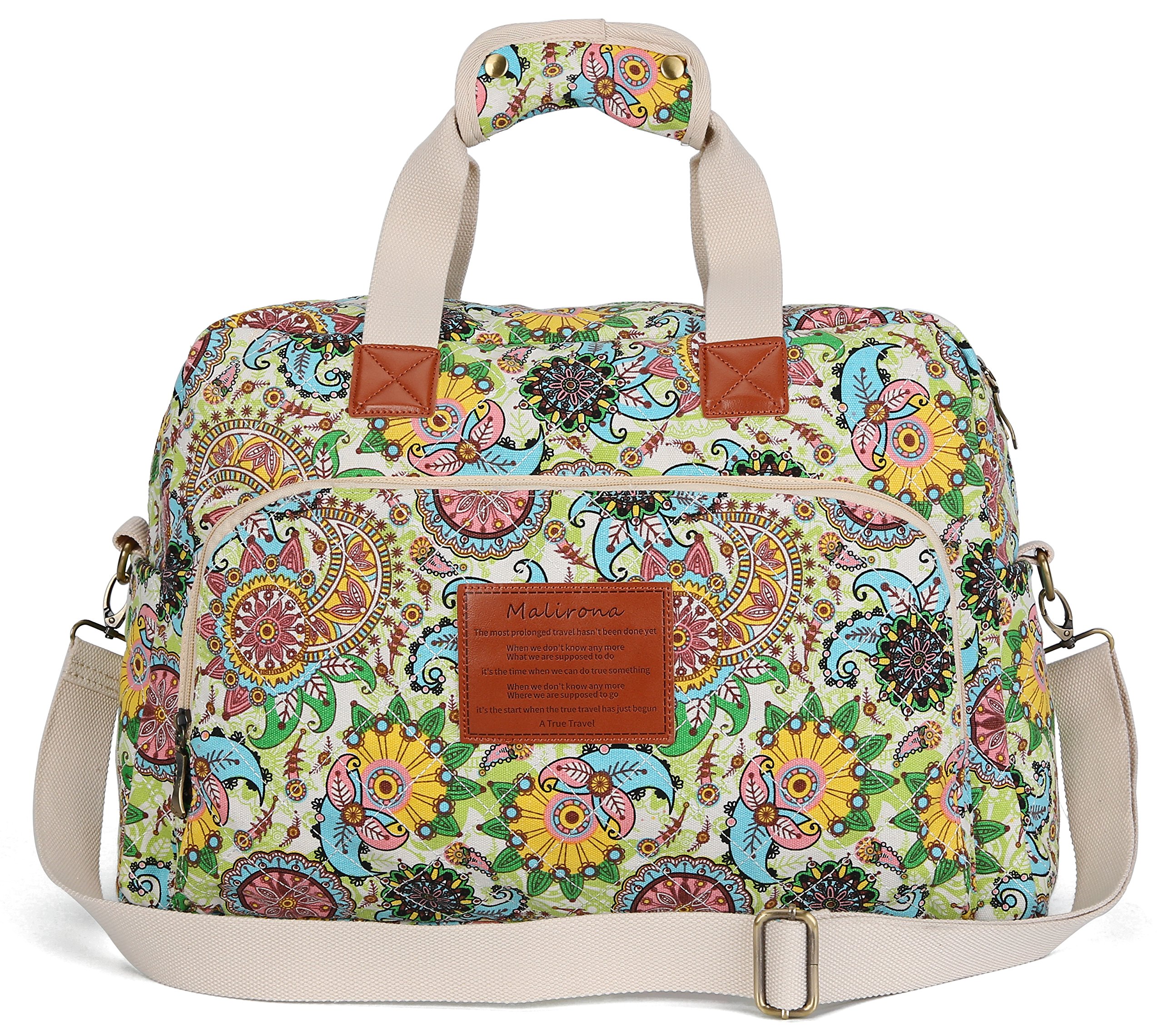 Malirona Canvas Weekender Bag for Women - Floral Print Overnight Travel Duffel Carry On Bag | Perfect for Weekend Getaways, Business Trips & Gym Essentials