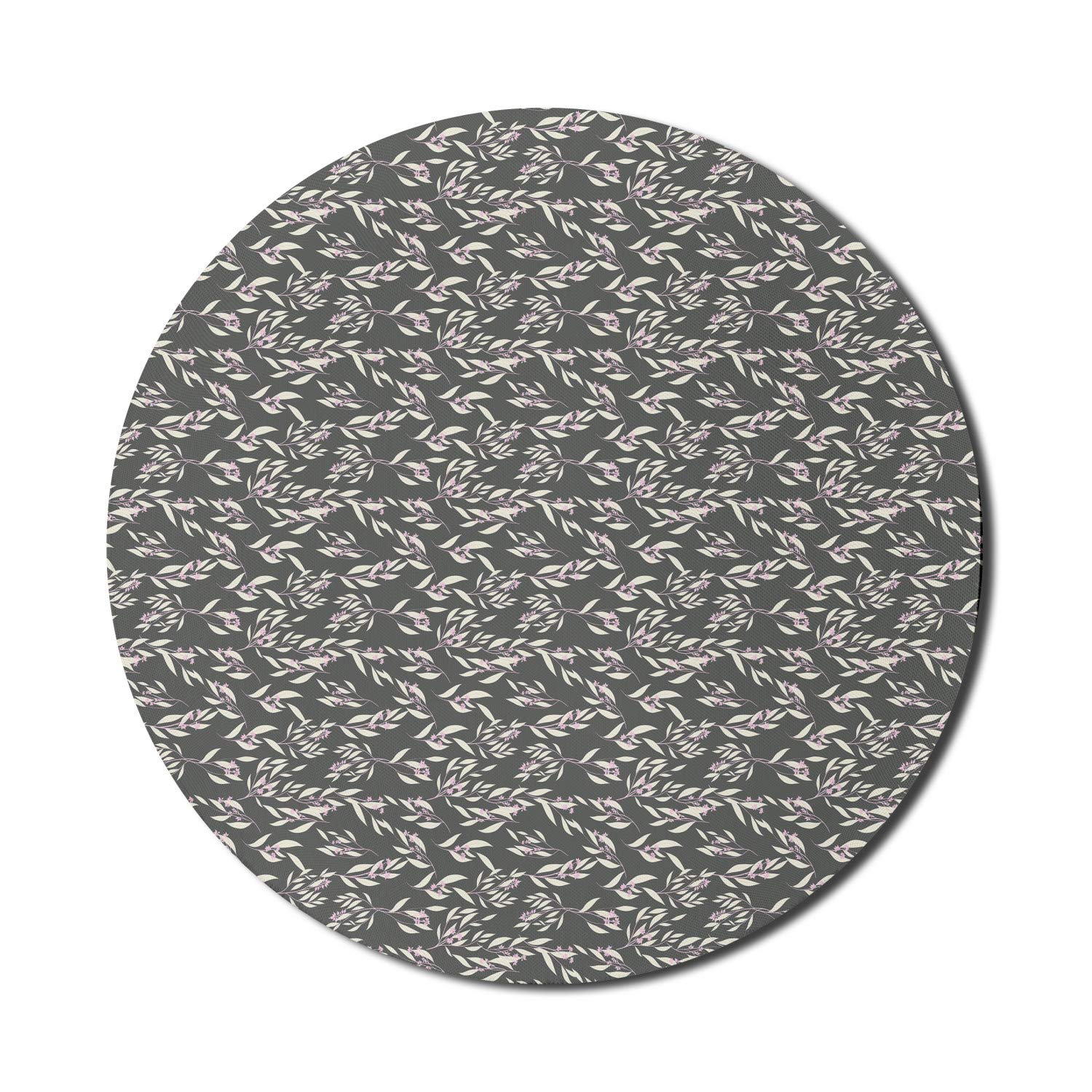 Ambesonne Floral Computer Mouse Pad - Non-Slip Round Gaming Mousepad with Eucalyptus Flower Botanical Design, Thick Rubber Base, 8 Inch Diameter in Charcoal Grey & Pale Pink - Perfect for Office, Home & Gaming Setup