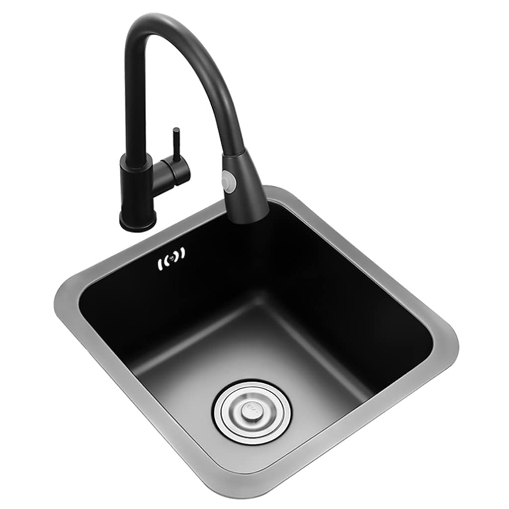 Premium 304 Stainless Steel Single Bowl Bar Prep Kitchen Sink - Black-Grey with Faucet, Drop-in or Undermount Installation (34x32cm) - Perfect for Home Bars, Restaurants & Commercial Kitchens