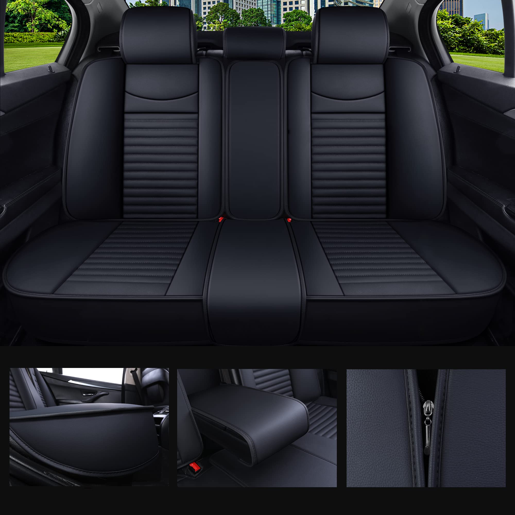 Universal Waterproof Leather Back Rear Seat Covers for Toyota Honda Kia Ford Mazda Jeep Lexus - Split Bench 60/40 Design (Black) - Perfect for Road Trips, Pet Protection & Daily Commuting