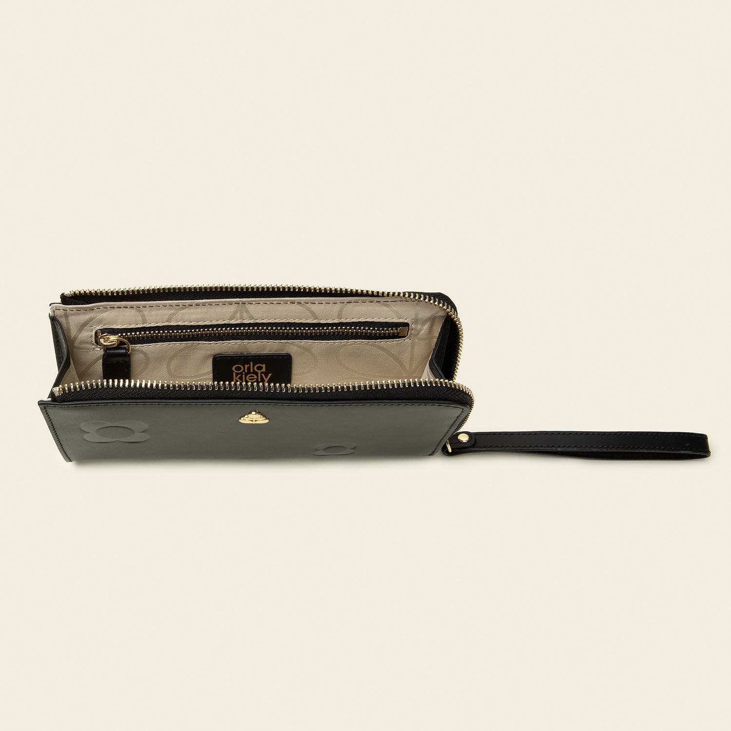 Carrie Long Zip Purse - Scattered Flower Pattern Black Leather Wallet for Women | Everyday Use, Travel & Shopping Essentials