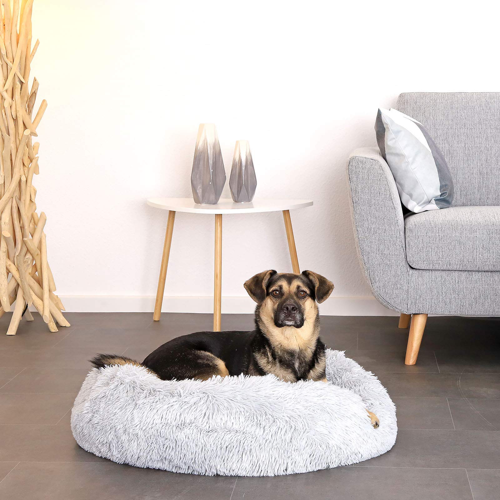 Fluffy Round Donut Pet Bed for Dogs & Cats - Soft Plush Cuddling Bed with Extra Thick Filling, 27.6 Inch Cozy Dog & Cat Bed for Small to Large Pets (Light Gray) - Perfect for Living Room, Bedroom & Pet Napping Areas