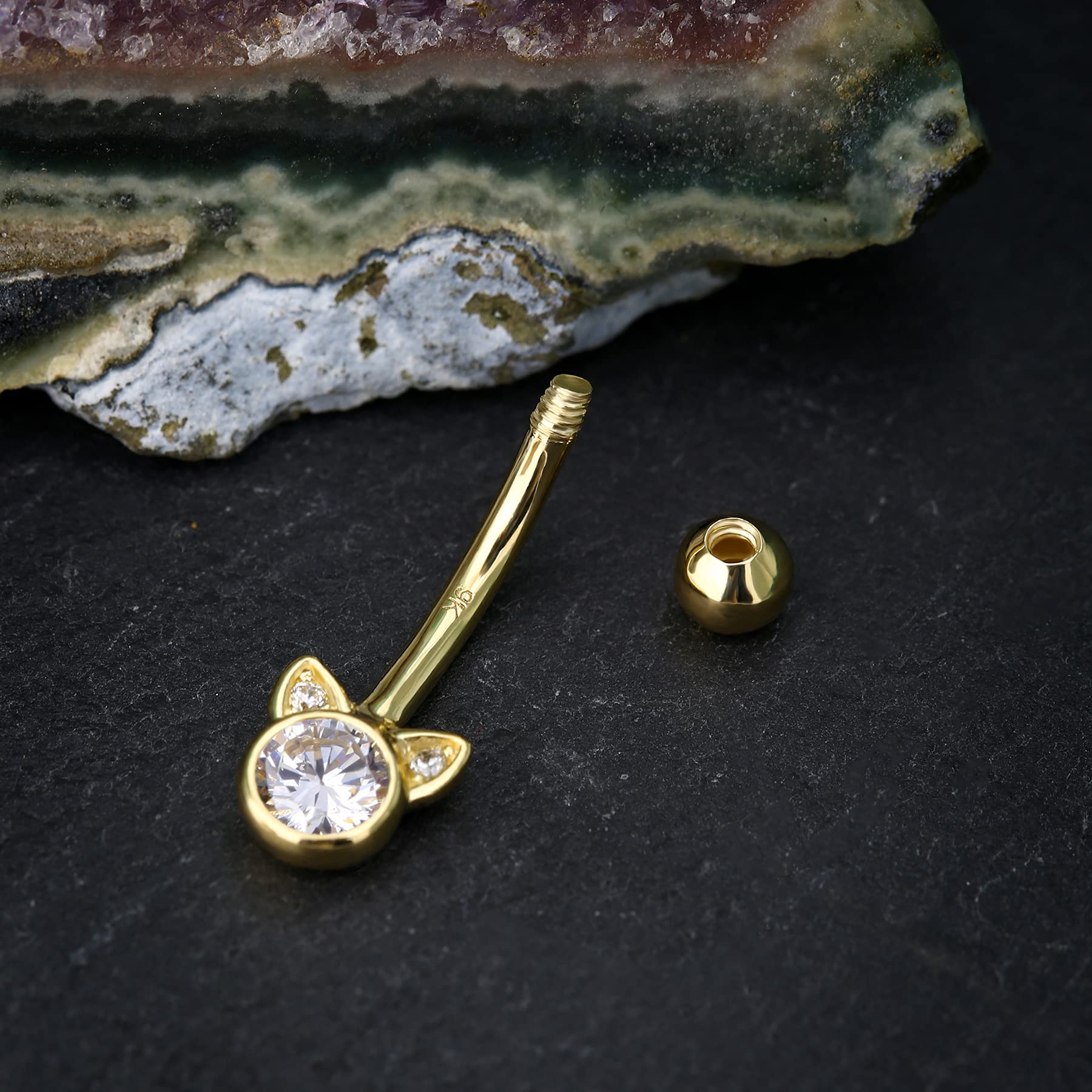COCHARM 14K Real Gold Belly Button Rings - Cute Short & Long Upper Navel Piercing Jewelry - 16g/14g Belly Ring Barbell for Rook - Perfect for Everyday Wear, Beach Outfits & Piercing Gifts