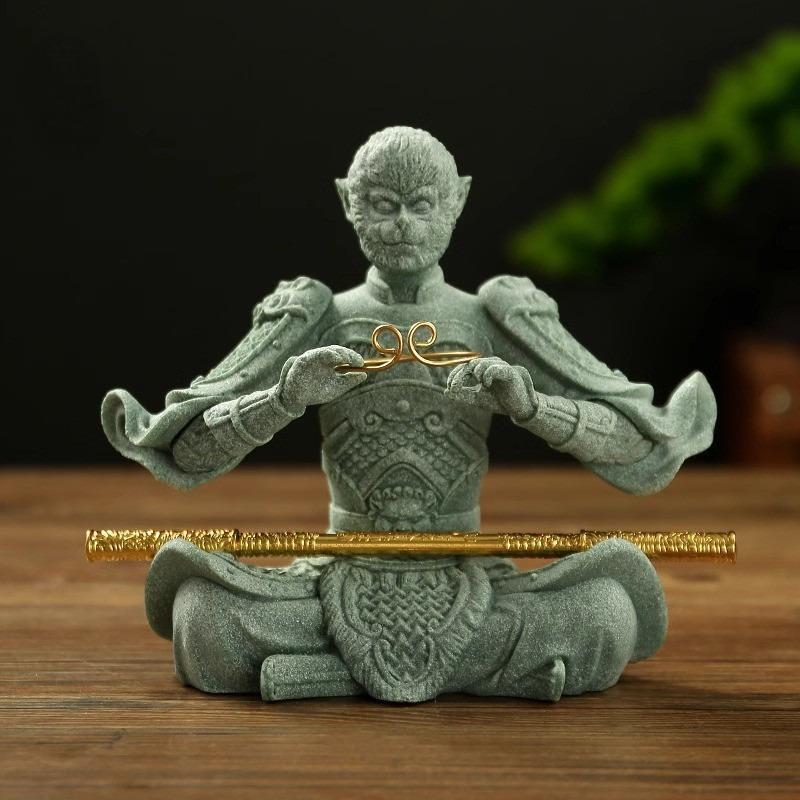 Black Myth: Wukong Sandstone Tea Pet Ornament - Handcrafted Chinese Zen Decor for Tea Ceremony, Office Desk & Meditation Space