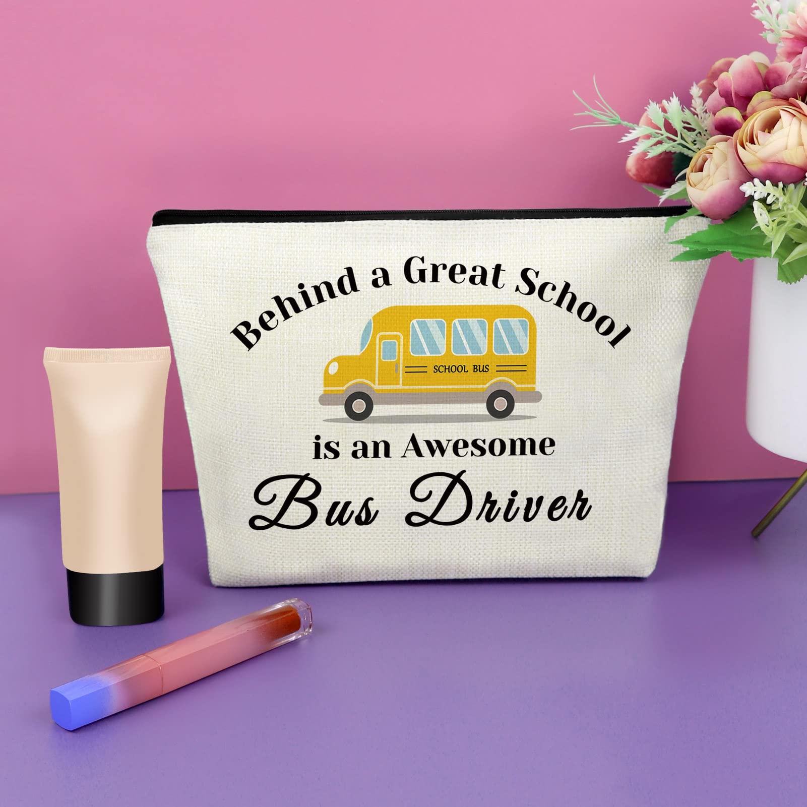 School Bus Driver Appreciation Makeup Bag - Retirement & Thank You Gift for Teachers - Travel Cosmetic Pouch - Perfect for Teacher Appreciation Week, Retirement Parties & Daily Makeup Storage