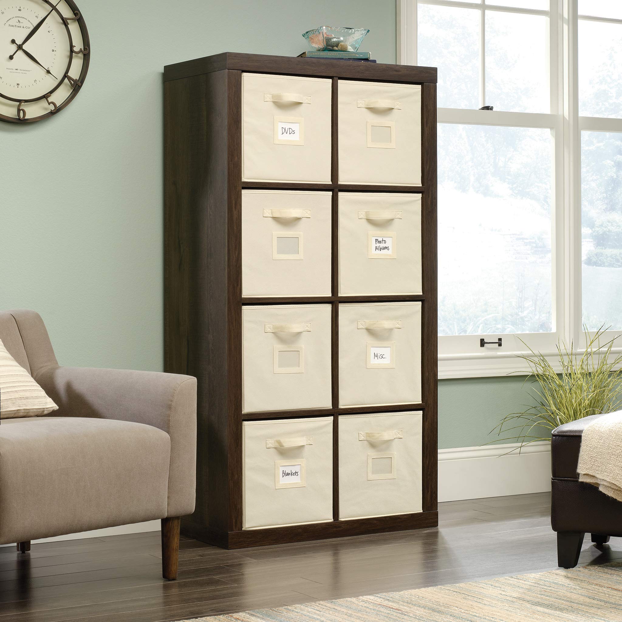 Sauder 8-Cube Storage Organizer with Smoked Oak Finish - Pantry Cabinet, Closet Organizer, Bookshelf for Home & Office Organization