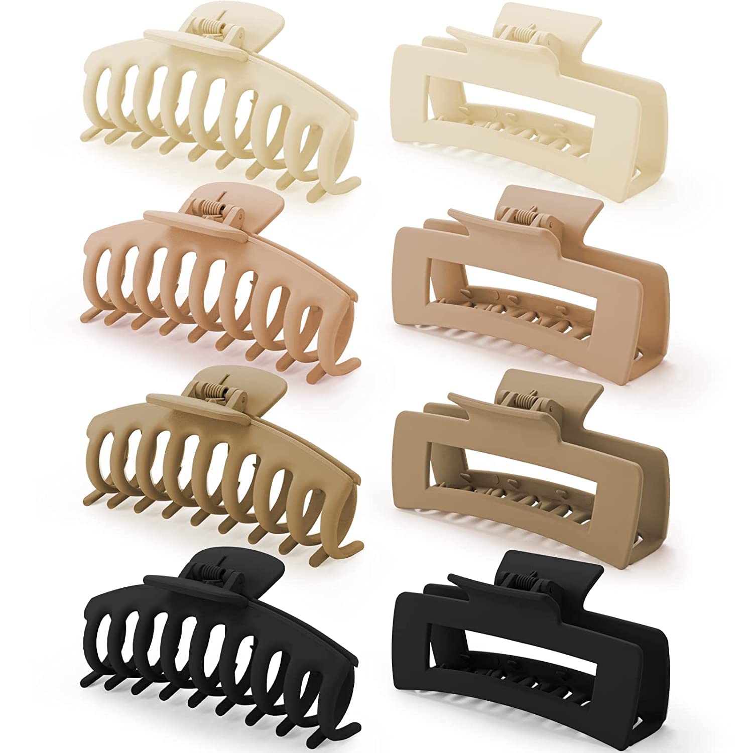 SUKAINA TRENDS Large Long Hair Clips for Women - Strong Hold Rectangular Hair Clips for Thick, Thin & Curly Hair - Matte Neutral Giant Durable Claw Clips - 90's Vintage Style - 4 Pack (Choose Any 4 Colors) - Perfect for Work, Gym, Travel & Everyday Hairstyles