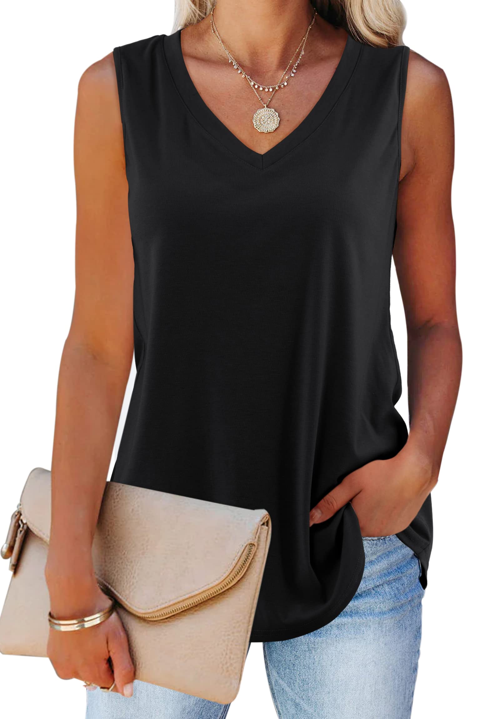 Beluring Women's V Neck Tank Tops - Basic Casual Sleeveless Summer Tunic Tops for Workout, Beach & Everyday Wear
