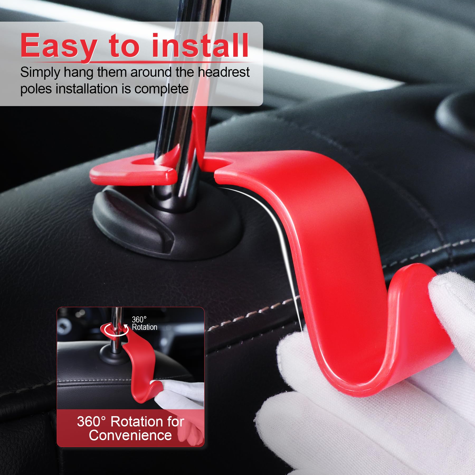 LivTee 4-Pack Universal Car Seat Headrest Hook Organizer - Heavy Duty Auto Back Seat Hooks for Purse, Coat, Bag & Accessories - Perfect for Road Trips, Shopping & Daily Commute