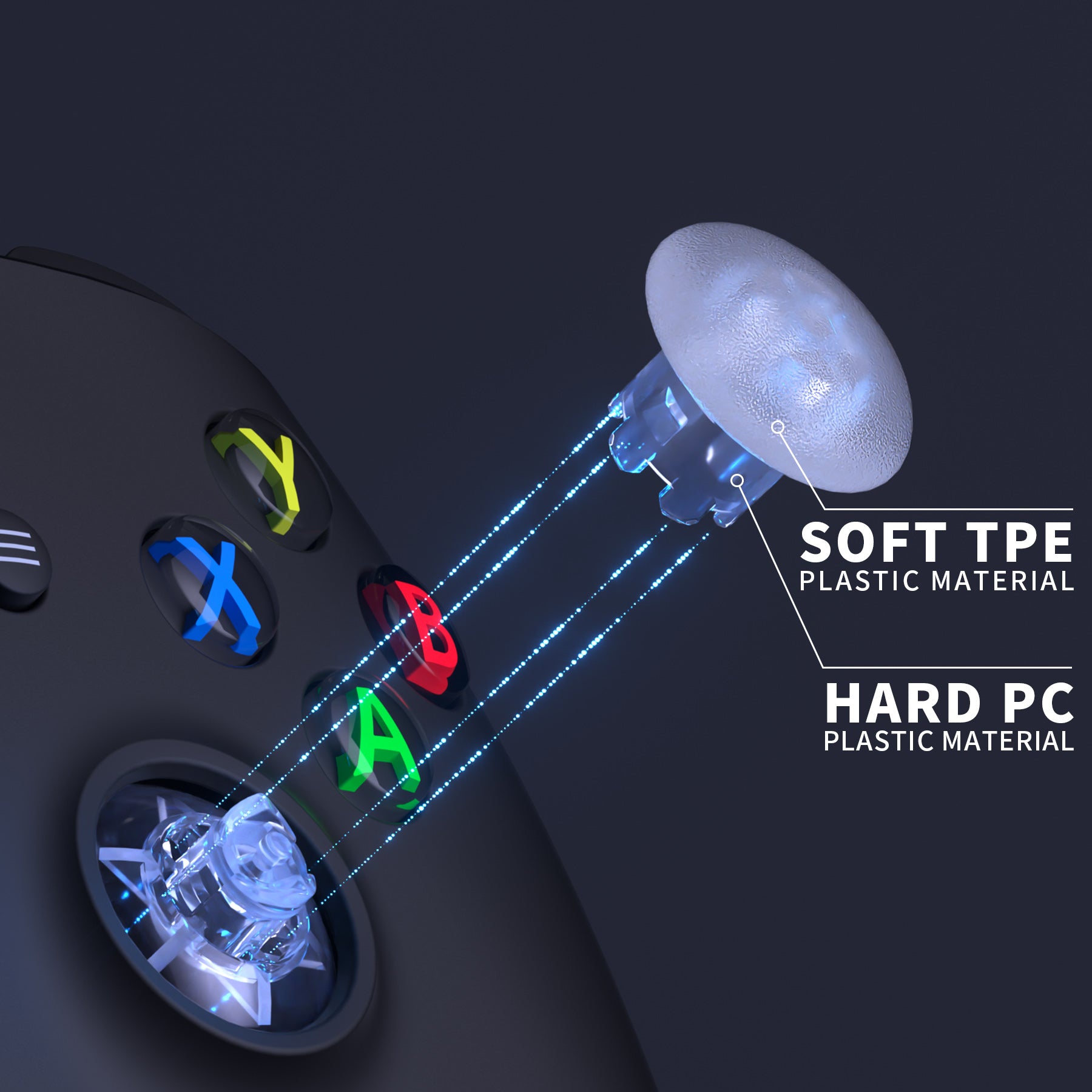 eXtremeRate Clear Interchangeable Thumbsticks for Xbox Core/Xbox One S/X/Elite V1 & Nintendo Switch Pro Controller - Premium Swappable Analog Joysticks for Enhanced Gaming Performance - Perfect for FPS, Racing & Action Games