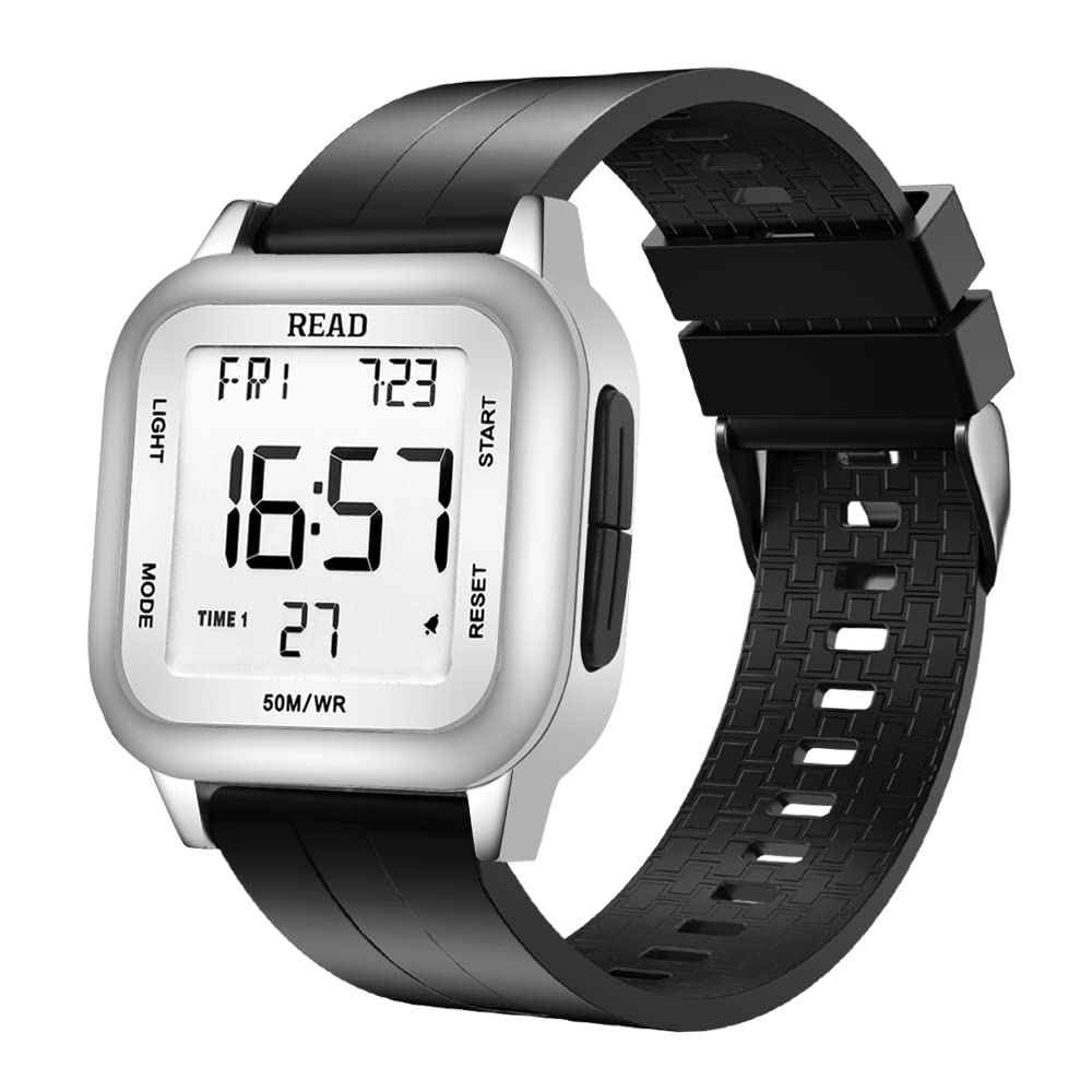 Waterproof Digital Watch for Men - Stainless Steel Case, LCD Display with Alarm, Stopwatch & Countdown - Perfect for Outdoor Sports, Running, Hiking & Daily Use