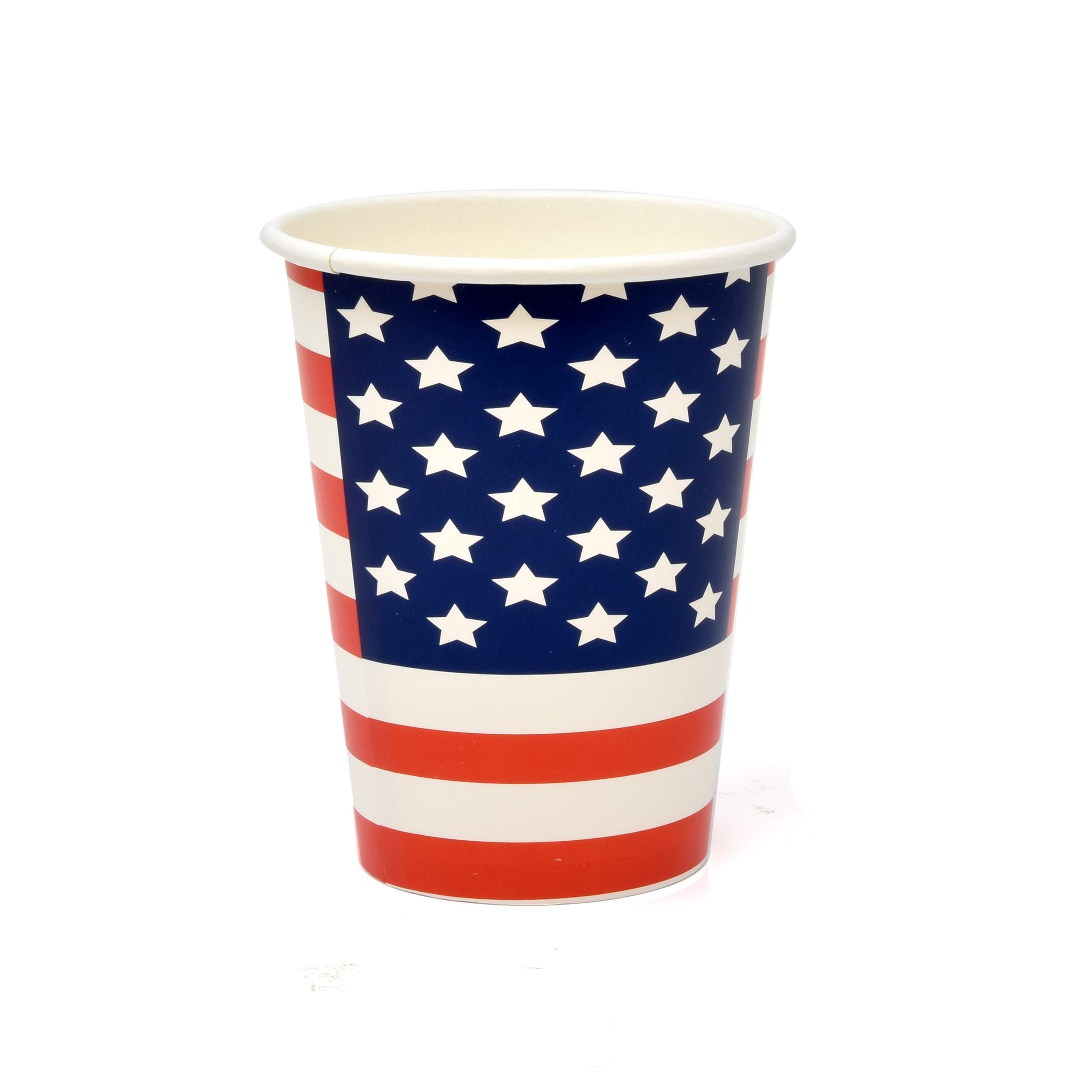 50 Patriotic Disposable Paper Cups 12 Oz - American Flag Themed Red White & Blue Stars & Stripes Party Cups for 4th of July, Memorial Day, Veterans Day - Perfect for BBQs, Picnics, Independence Day Celebrations and Patriotic Events