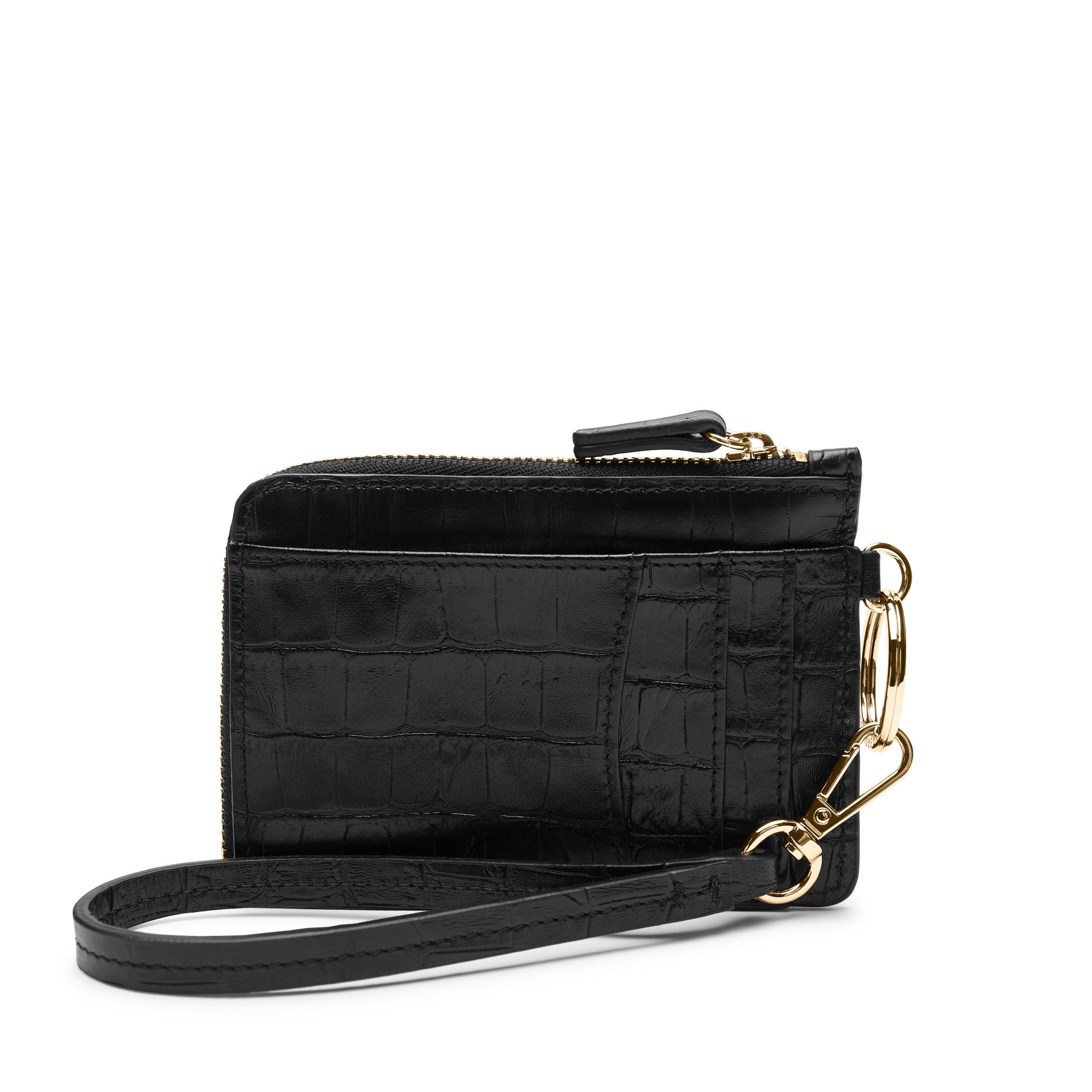 Devon Wristlet Wallet - Black Crocodile Leather Crossbody Clutch for Women | Perfect for Evening Parties, Date Nights & Travel