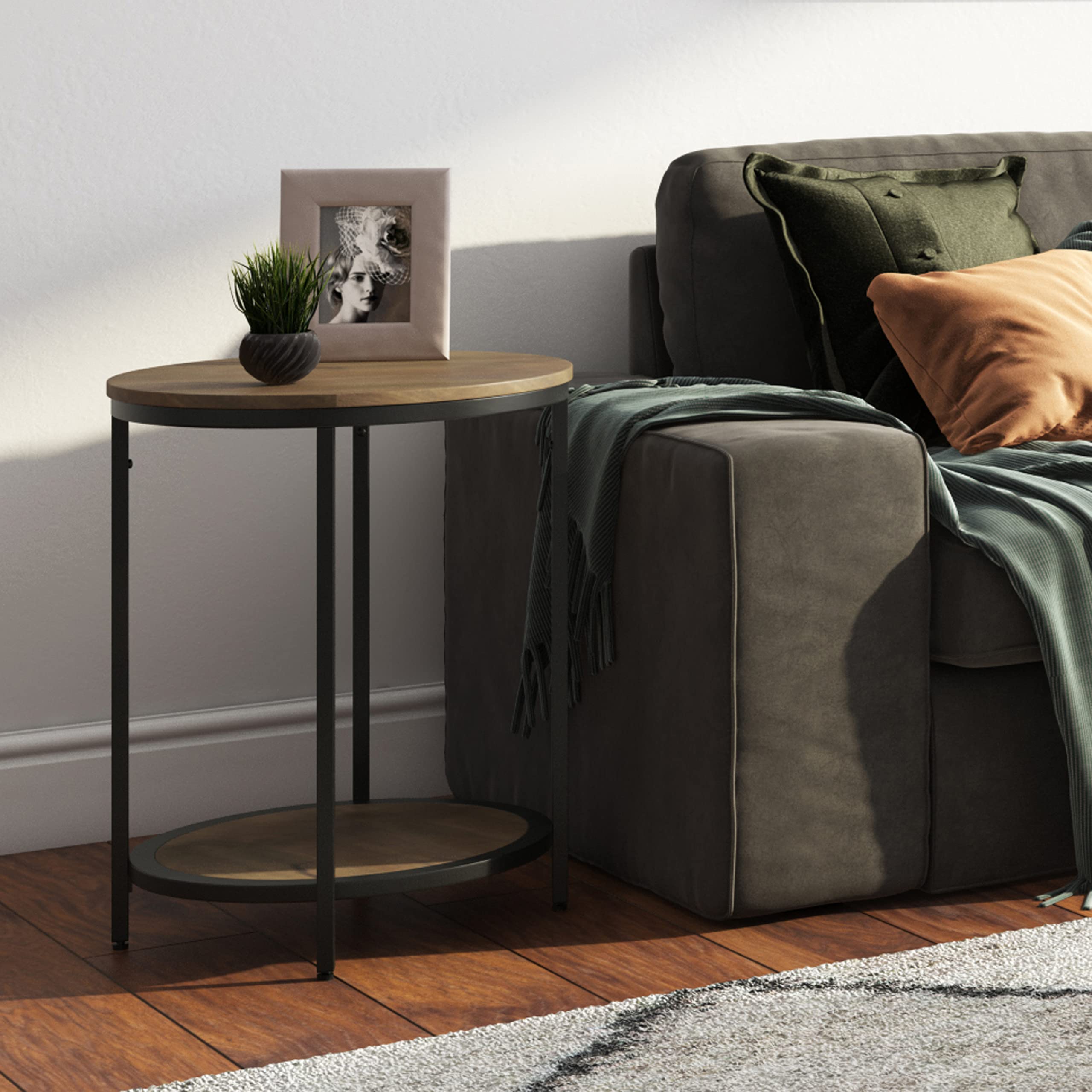 SIMPLIHOME Jenna Industrial 18-inch Wide Metal Round Accent Side Table in Warm Grey - End Table, Bedside Table & Nightstand for Living Room, Bedroom & Office - Perfect for Small Spaces, Coffee Table Alternative & Home Decor