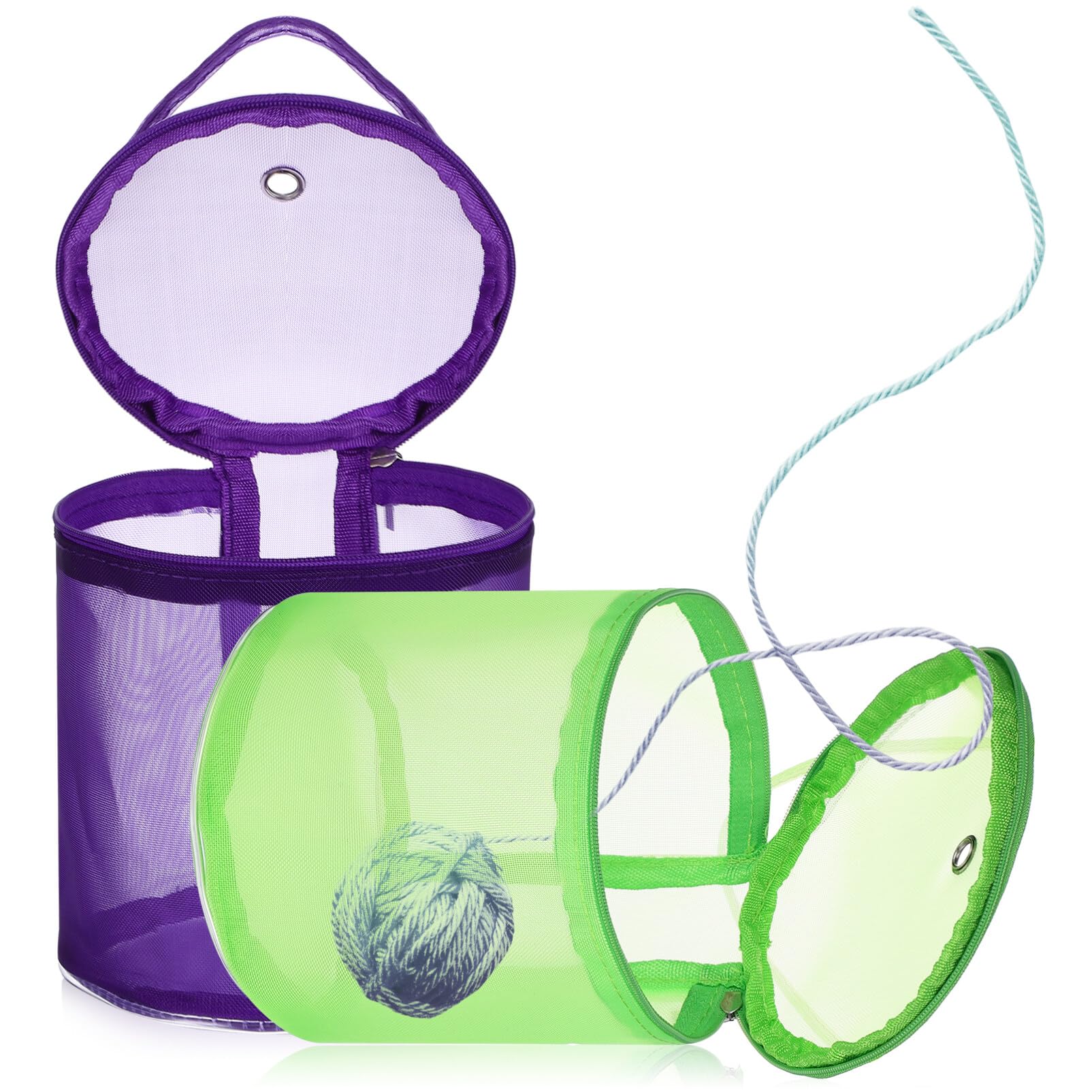 2-Pack Mesh Knitting Yarn Storage Bags - Portable Round Yarn Ball Organizer for Crochet, Knitting & Sewing Accessories | Perfect for Crafting, Travel & Home Organization