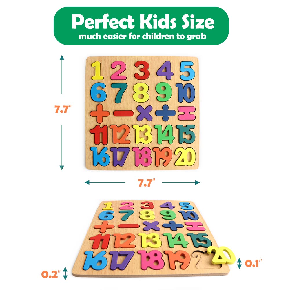 Wooden ABC Alphabet Number Shape Puzzles for Toddlers - 3 in 1 Educational Learning Toys for Kids Boys Girls | Montessori Toys for Early Childhood Development & Homeschooling Activities