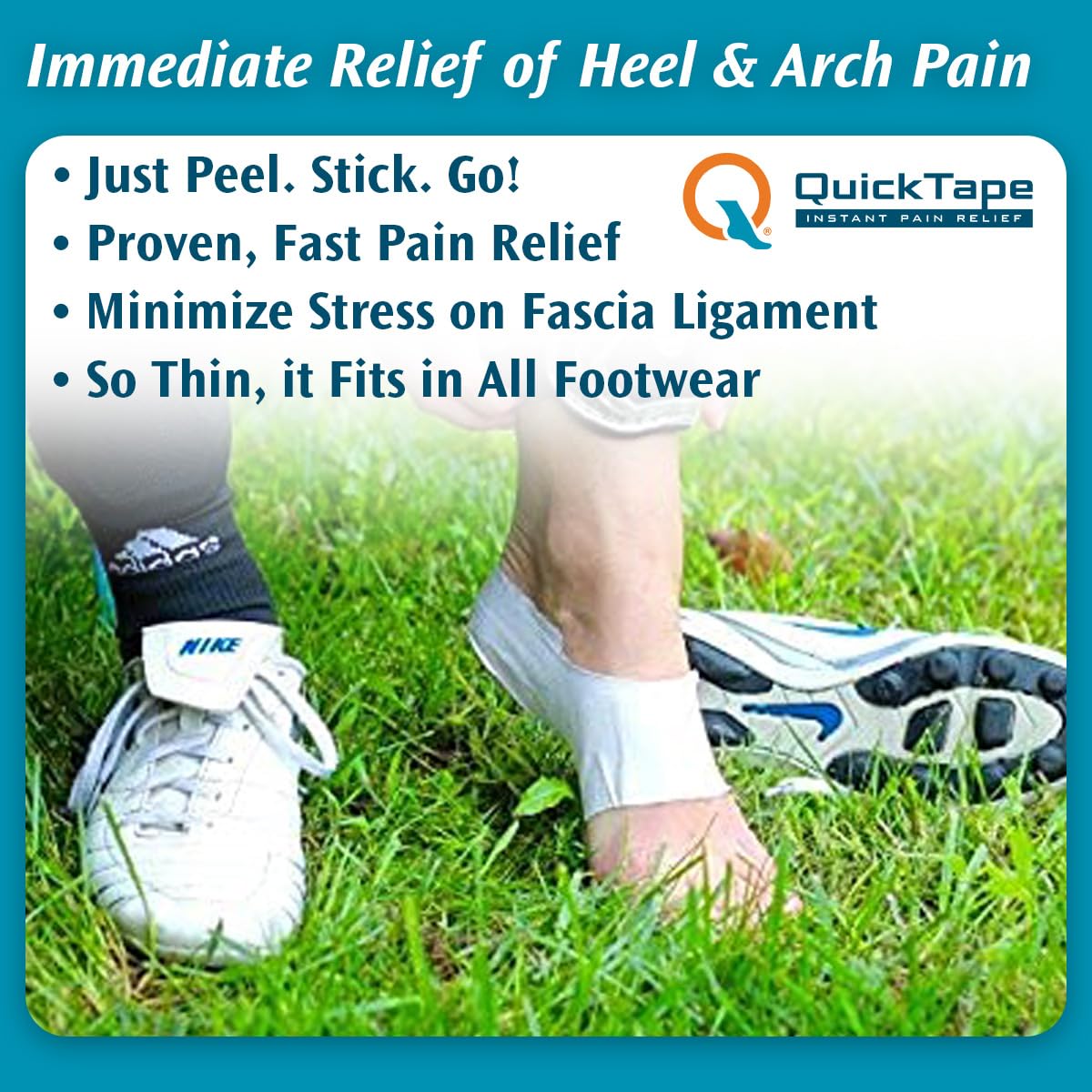 Quick Tape™ Plantar Fasciitis Support Brace - 1-Piece Foot Pain Relief Tape for Men & Women (Sizes 5-11) - Ideal for Running, Walking & Daily Comfort