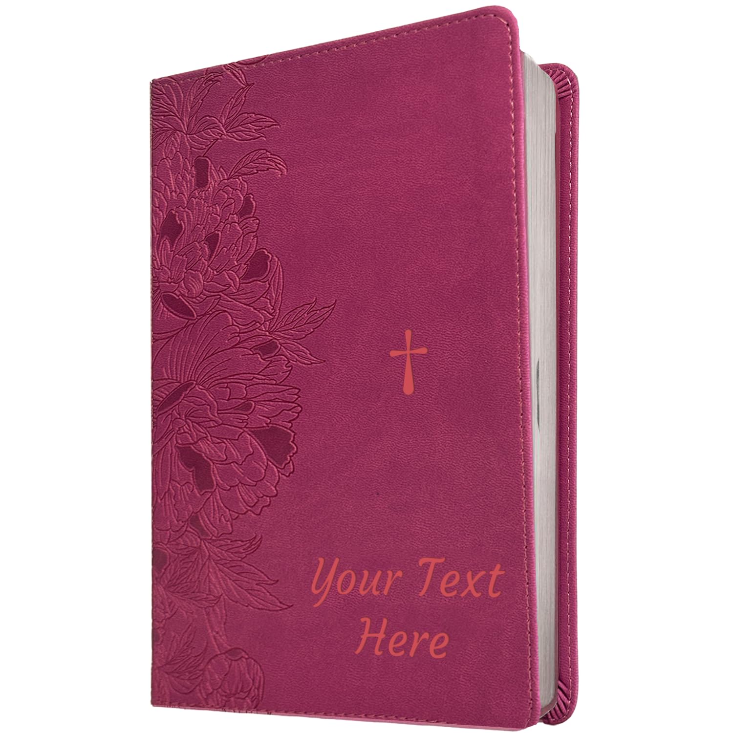 Personalized Engraved Name Bible - NLT New Living Translation Version, Peony Pink Faux Leather Cover, Giant Print Personal Size - Perfect Gift for Baptism, Confirmation, or Daily Devotion