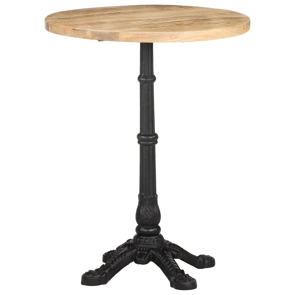 Rustic Round Wooden Bistro Table with Cast Iron Base - Handcrafted Mango Wood Kitchen Island, Dining Room & Living Room Decor | Perfect for Small Spaces, Breakfast Nooks & Cozy Home Decor