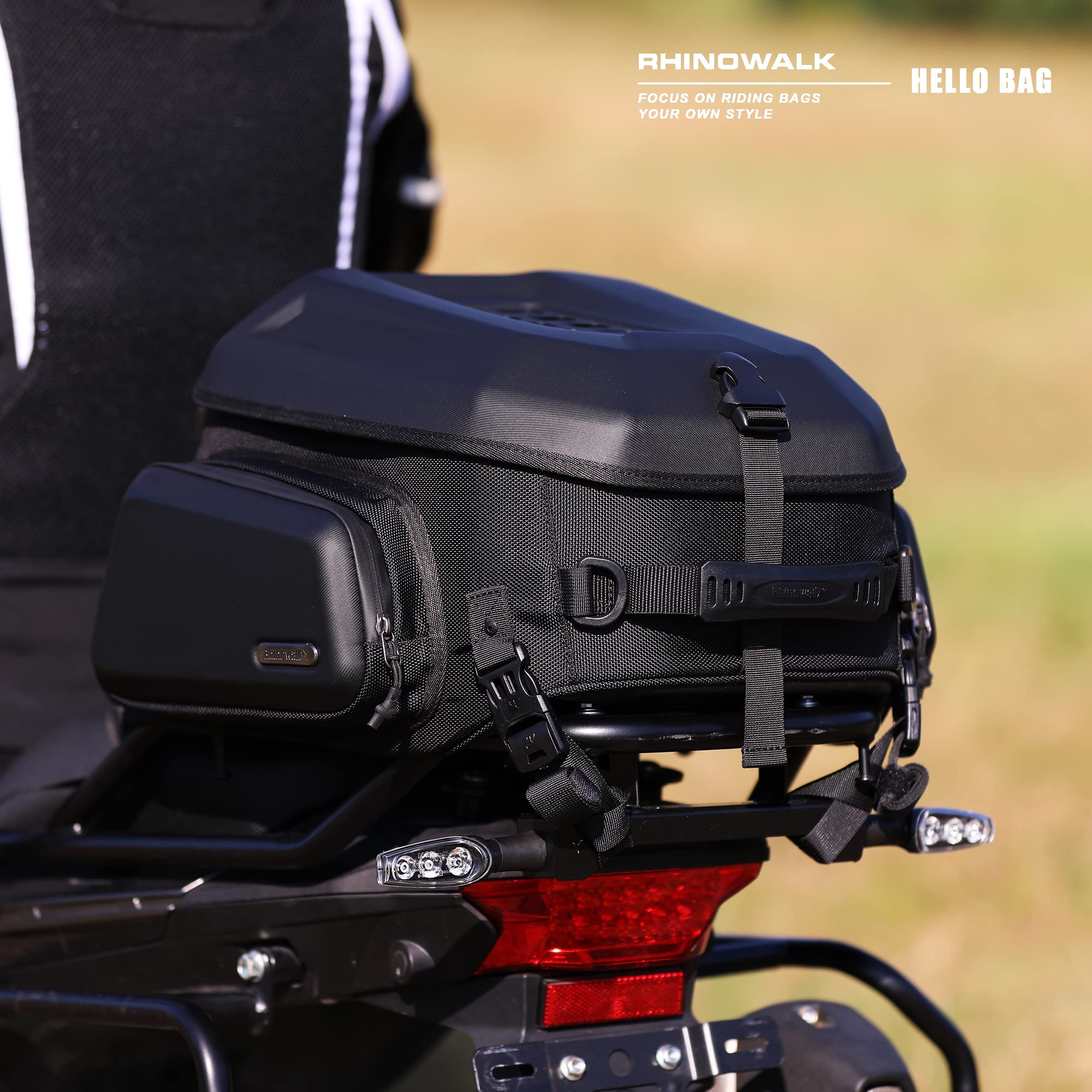 Rhinowalk Motorcycle Tail Bag - 23-35L Expandable Waterproof Hard Shell Rear Seat Bag for Helmet & Luggage Storage | Perfect for Commuting, Touring & Adventure Riding