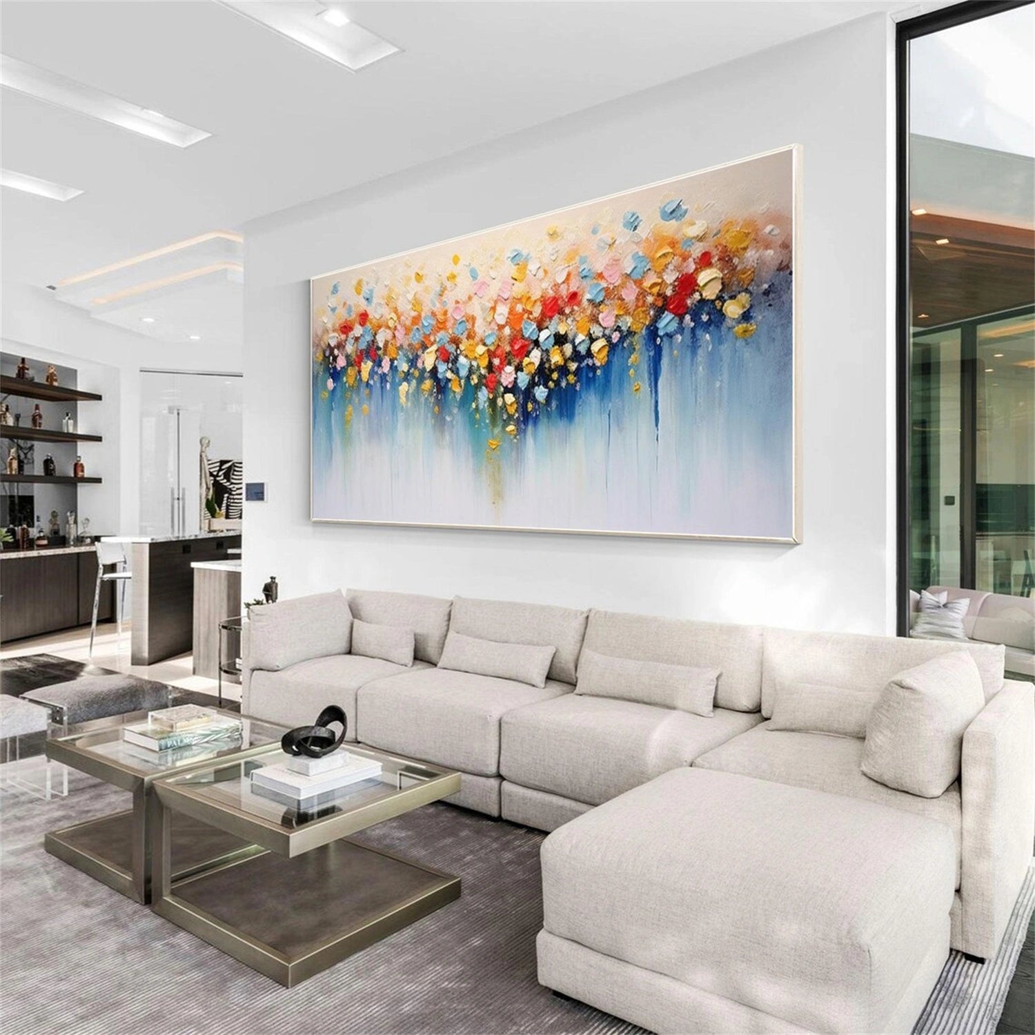 FT 161 Floral and Tree Landscape Painting - Handmade Canvas Art for Home Decor, Living Room, Bedroom, and Office Wall
