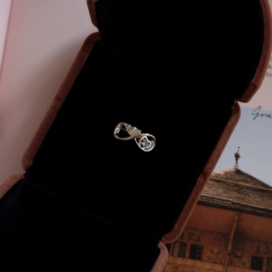 Angel Wing Birthstone Ring for Women - Personalized Sterling Silver Infinity Wings Ring with Custom Name Engraving - Thoughtful Miscarriage Memorial Gift for Mothers, Daughters & Loved Ones - Perfect for Mother's Day, Remembrance Jewelry & Sympathy Gifts
