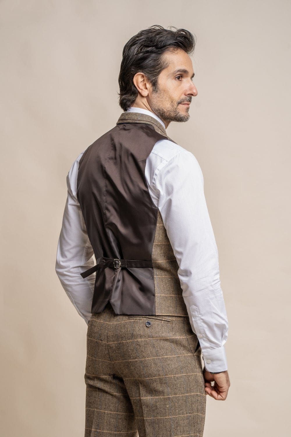 Cavani Albert Men's Brown Tweed Waistcoat Vest | Classic Formal Wear for Weddings, Business & Special Occasions