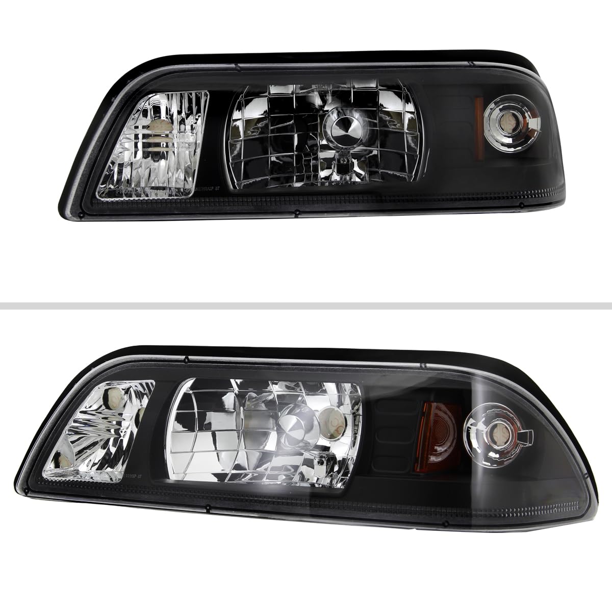 Ford Mustang 1987-1993 Replacement Headlights - Black Euro 1-Piece Style Lamps | Perfect for Restoration & Night Driving