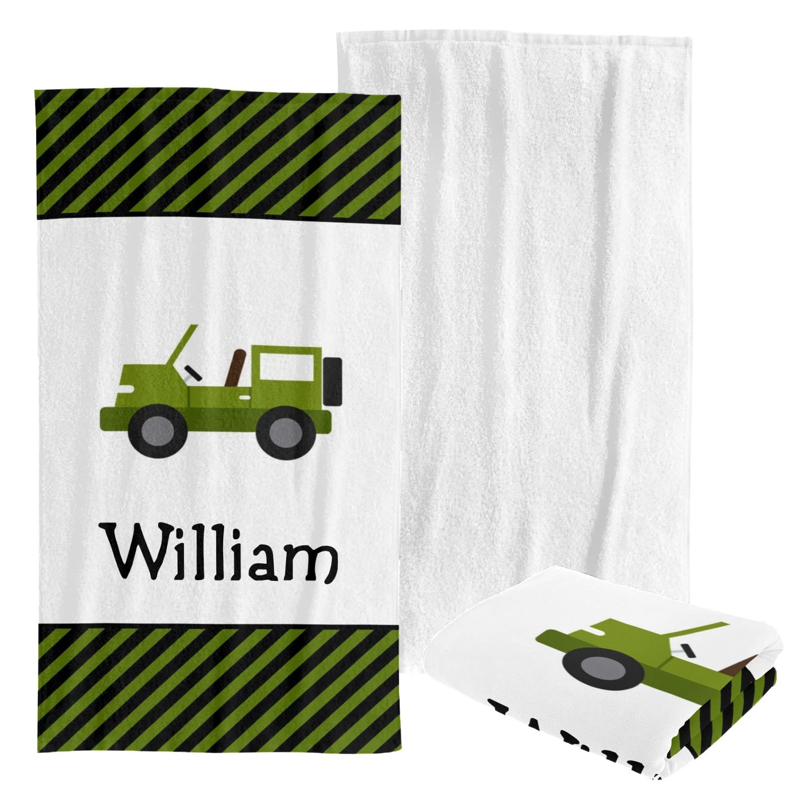 Custom Personalized Beach Towel - Large Soft Quick Dry Bath Towel Blanket for Swimming, Pool, Vacation - Green Striped Design for Kids, Men, Women, Boys & Girls - Perfect for Beach, Yoga, Picnic & Outdoor Activities