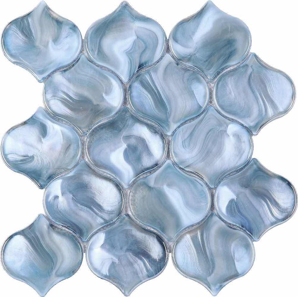 Blue Arabesque Glass Mosaic Tiles for Kitchen Backsplash, Bathroom, and Pool Designs - Liquified Glass Tile for Stunning Home Decor