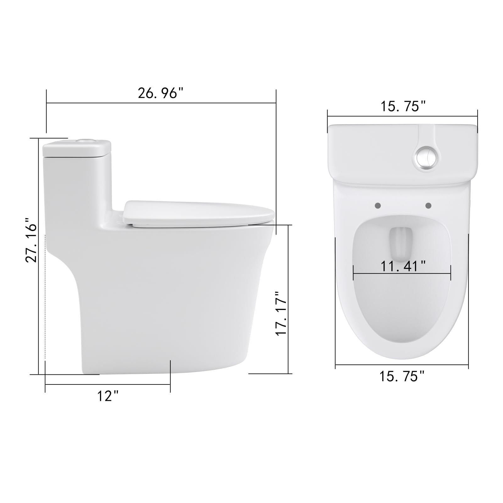Dual Flush One Piece Toilet - 17.7