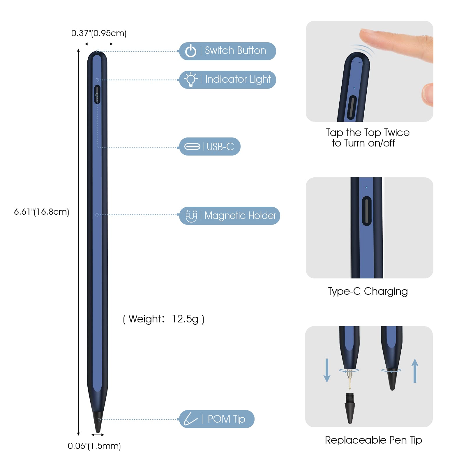 Magnetic Stylus Pen for iPad 10th/9th/8th Gen, iPad Pro 11/12.9