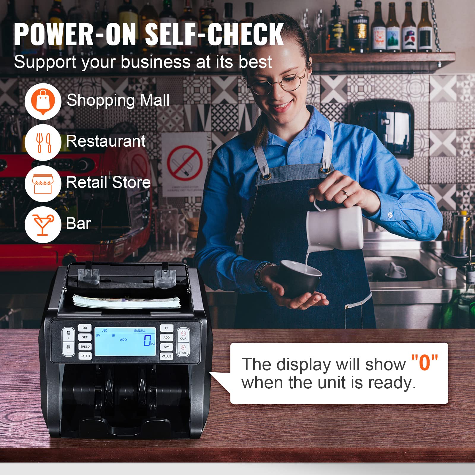 VEVOR Money Counter Machine with UV, MG, IR & DD Detection - USD/EUR Bill Counter with Add/Batch Modes & Large LCD Display - Perfect for Banks, Retail Stores & Cash-Intensive Businesses