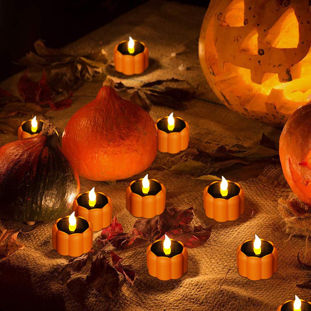 6PCS Solar Pumpkin Candle Lights for Halloween Decor - Waterproof Jack-o-Lantern Lights with AAA Batteries - Perfect for Halloween, Christmas, Wedding & Outdoor Party Decorations - Ideal for Porch, Yard, Garden and Pathway Lighting
