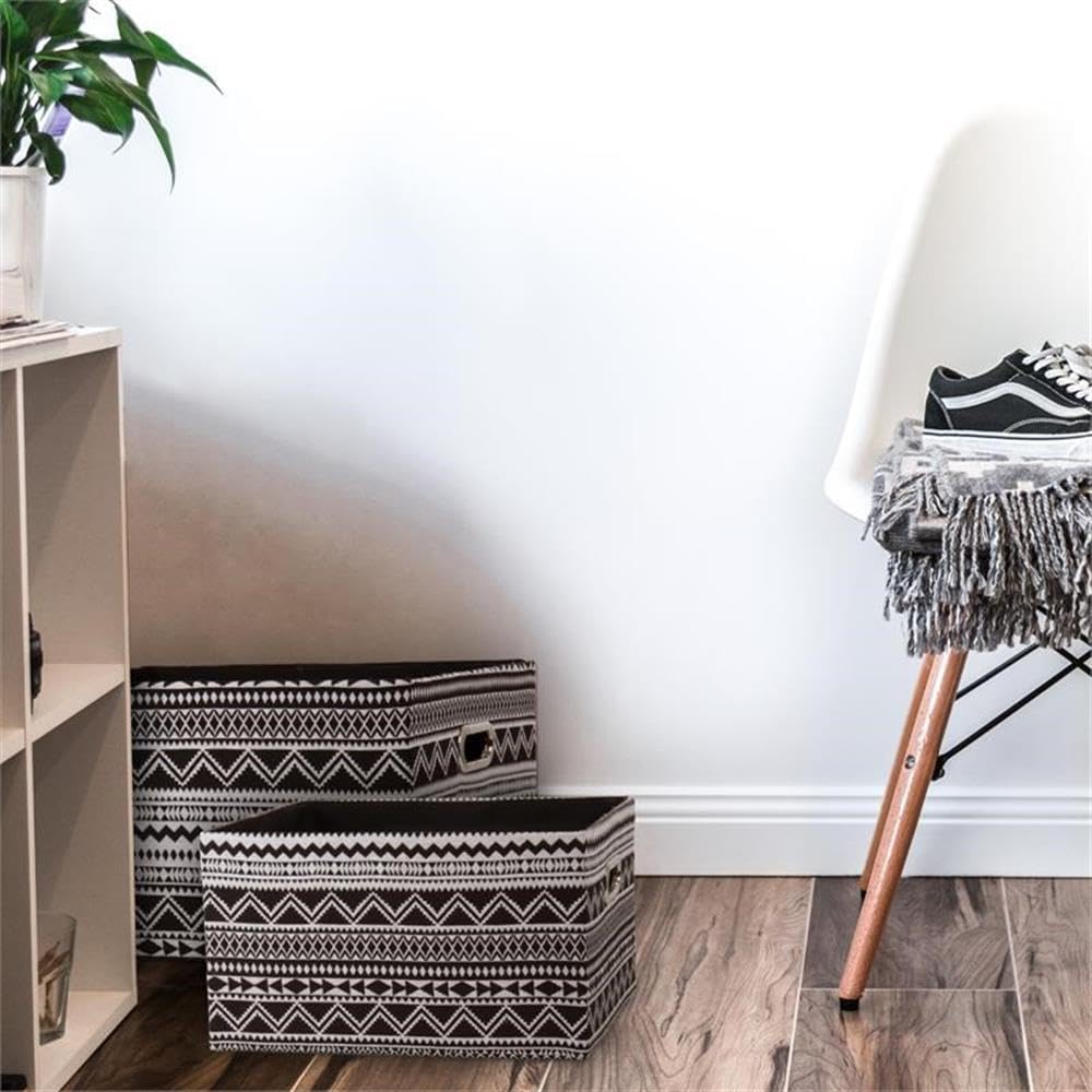 Truu Design Black Zig-Zag Patterned Fabric Storage Baskets - Set of 5 | Organizer for Home, Office, Nursery & Closet | Foldable Decorative Bins for Toys, Laundry & Shelves