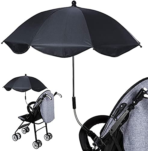UV Protection Waterproof Baby Stroller Umbrella with Clip - Sun & Rain Canopy for Prams, Beach Chairs & Outdoor Use - Black Stroller Accessories (Perfect for Walks, Travel & Beach Trips)