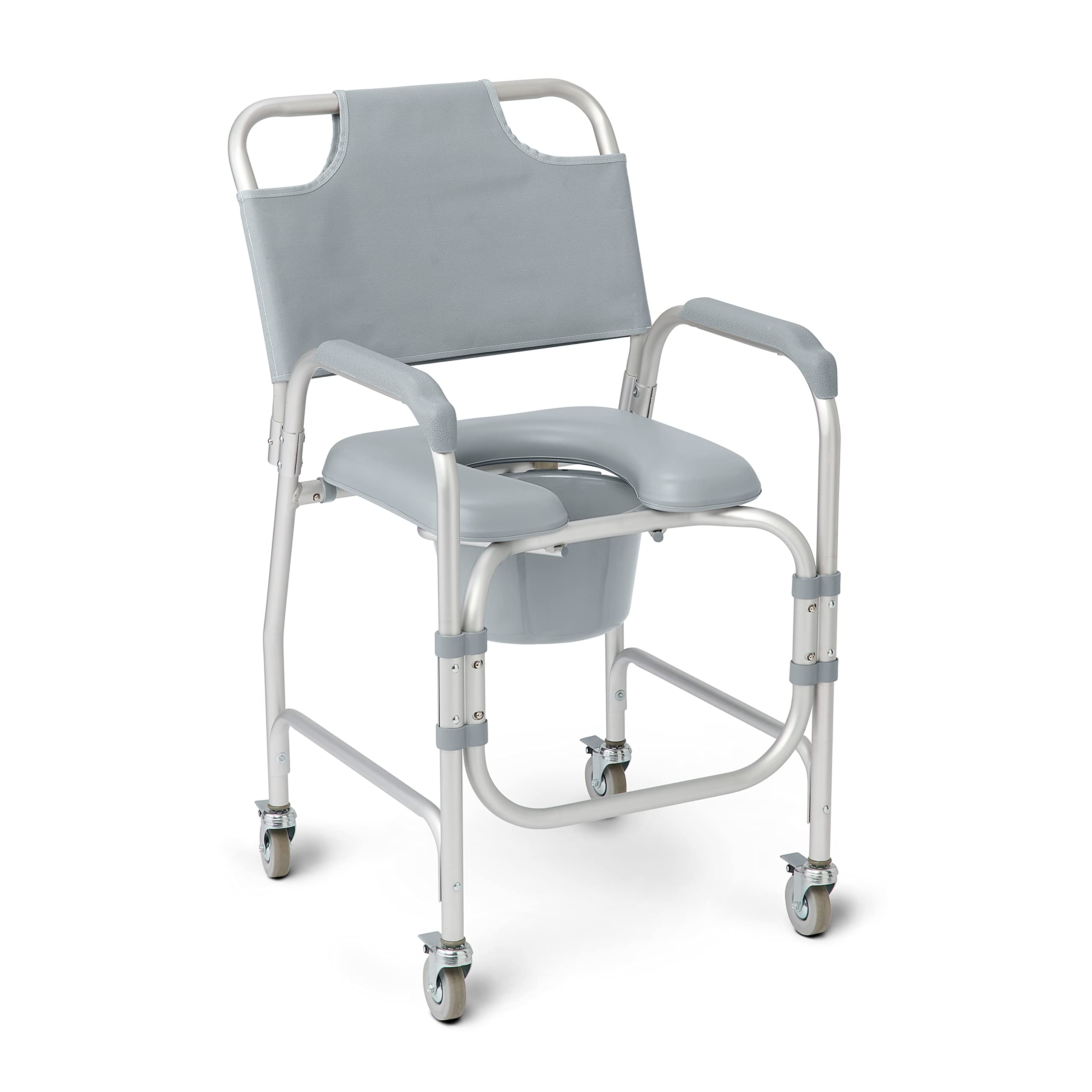 Medline Aluminum Padded Shower Chair Commode with 4 Locking Casters - 300 lbs Weight Capacity - Bathroom Safety & Mobility Aid for Elderly, Disabled & Post-Surgery Recovery - Ideal for Shower, Toilet Transfer & Home Care Use